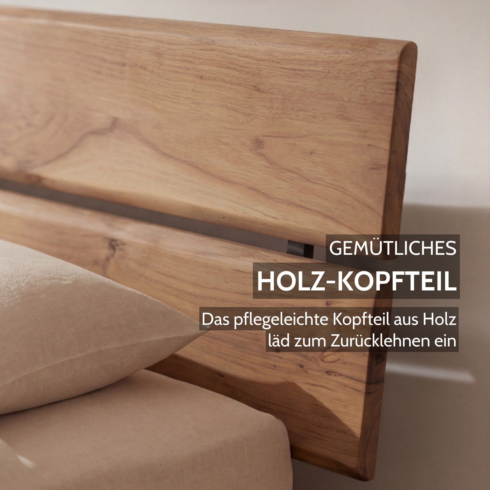 Liadomo Bettgestell Bologna, Bett, Doppelbett, Massive Eiche oder Akazie (Liegefläche 140 x 200; 160 x 200; 180 x 200 cm), Holzkopfteil, Industrial-Look, mit Metallkufen schwarz