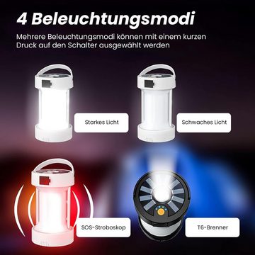 DTC GmbH LED Laterne mit Solar und USB aufladbar, tragbare Campinglampe, LED mit 4 Lichtmodi + dimmbar Taschenlampe, Solar-Ladepanel mit 360-Grad-Lichtquelle, IP44 Wasserdichtigkeit, 1000 Lumen, Batterielebensdauer von bis zu 10 Stunden, Magnetischer Boden