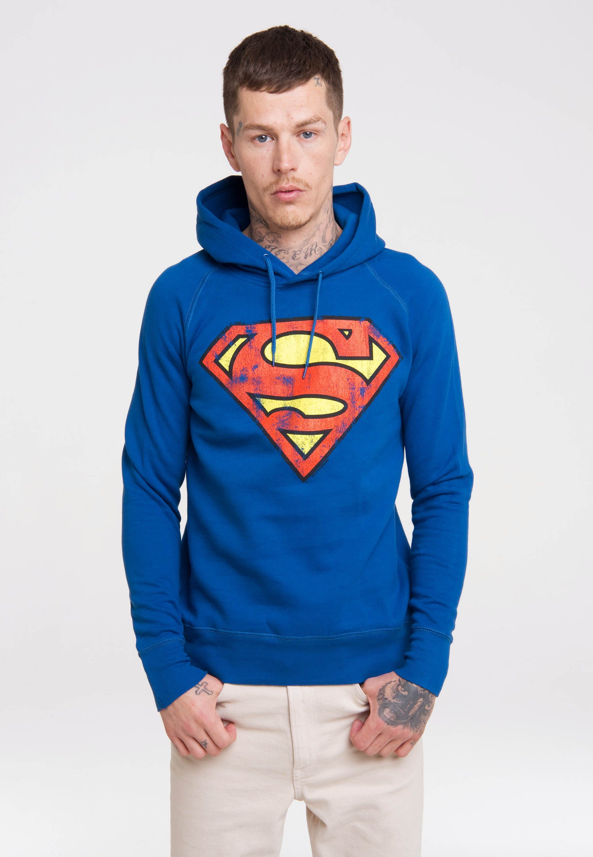 Kapuzensweatshirt Superman Logoshirt von DC – Trendiges Herren Logo für LOGOSHIRT Superhelden-Print, Kapuzensweatshirt mit