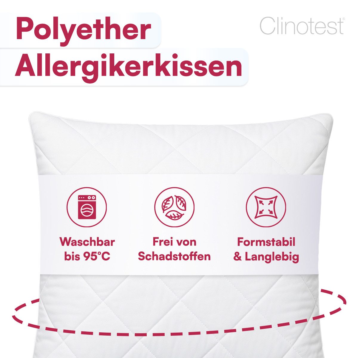 Clinotest Kopfkissen Polykissen Gesteppt, Füllung: 120g, Bezug: Polyester, günstig online kaufen