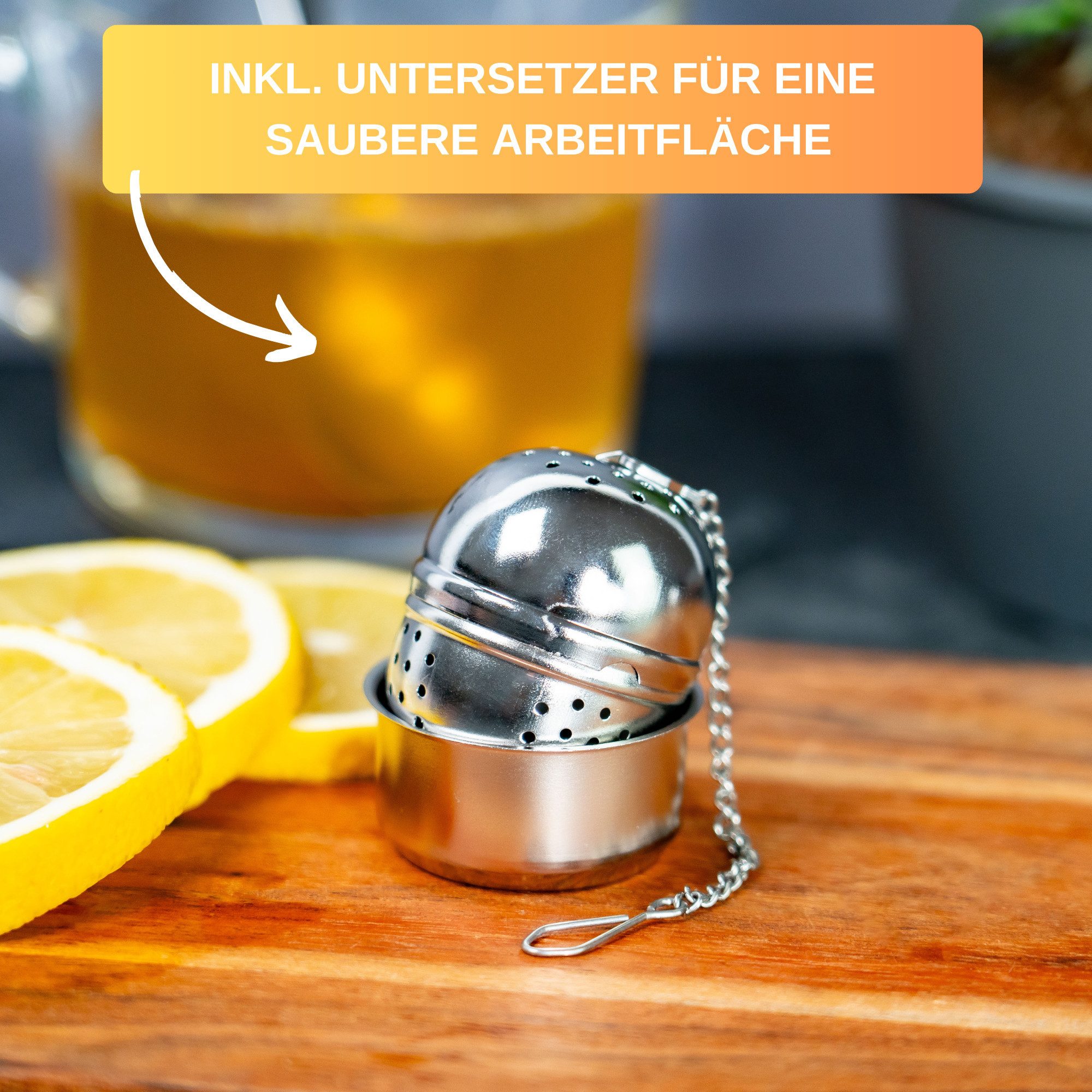 Thiru Teesieb Premium Teeei & Gewürzsieb Edelstahl inkl. Untersetzer, Teeei 1er – Bild 5 von 5