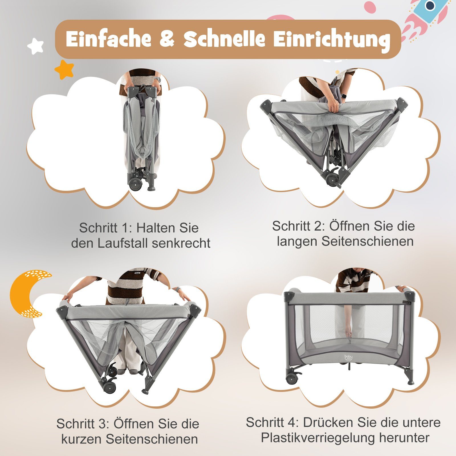 COSTWAY Baby-Reisebett, mit Matratze & Wickeltisch, 110 x 78 x 78 cm günstig online kaufen