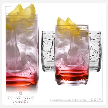 PLATINUX Cocktailglas Tiki Gläser Set 4-Teilig aus Glas 350ml (max. 450ml), Glas, Cocktailgläser Longdrinkgläser Hawaiianisch Trinkgläser