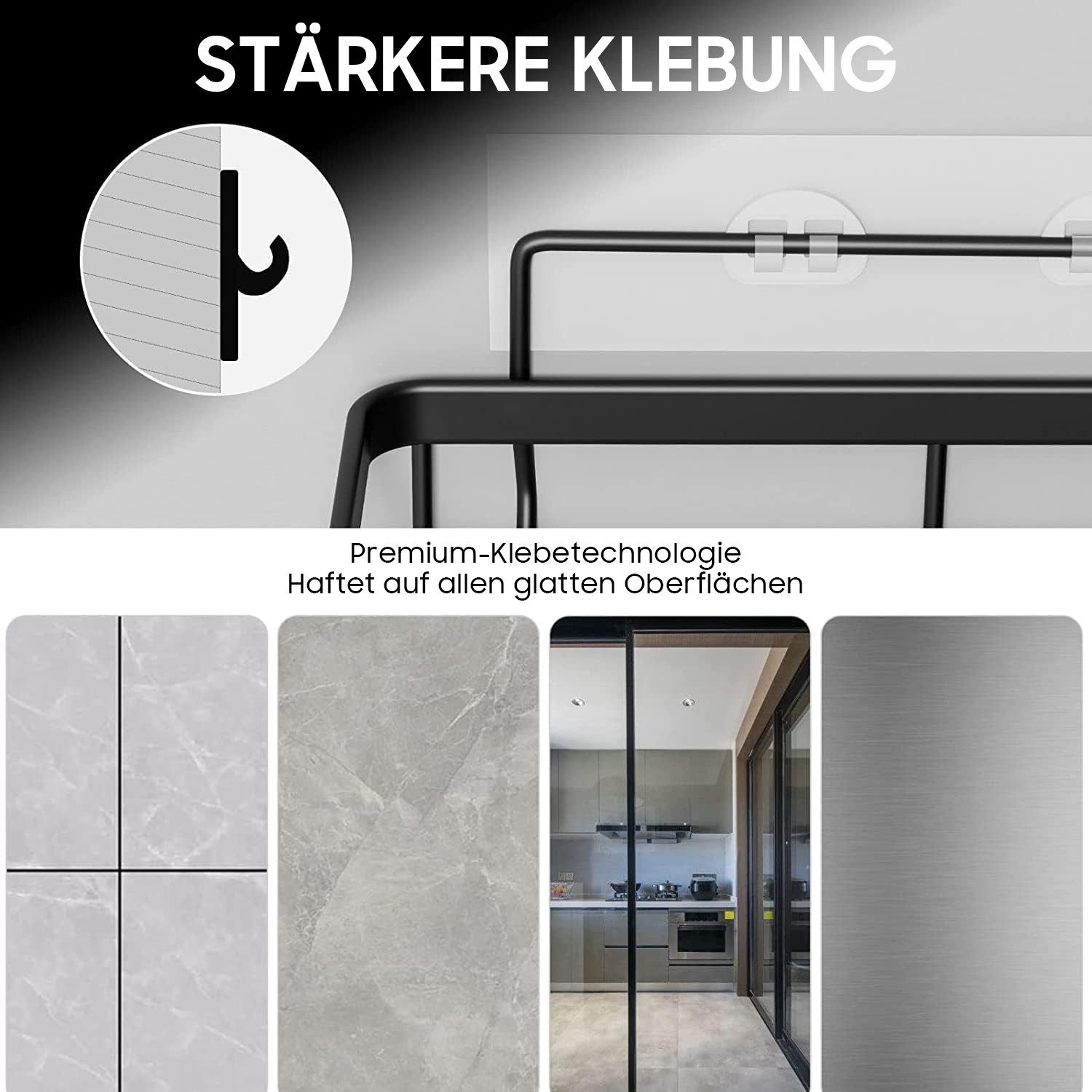 SURFOU Duschablage Ohne Bohren 6 Stuck, Stark Haftendes Duschregal,Badezimmer Regal, mit Zahnpastahalter und Seifenhalter, Duschkorb