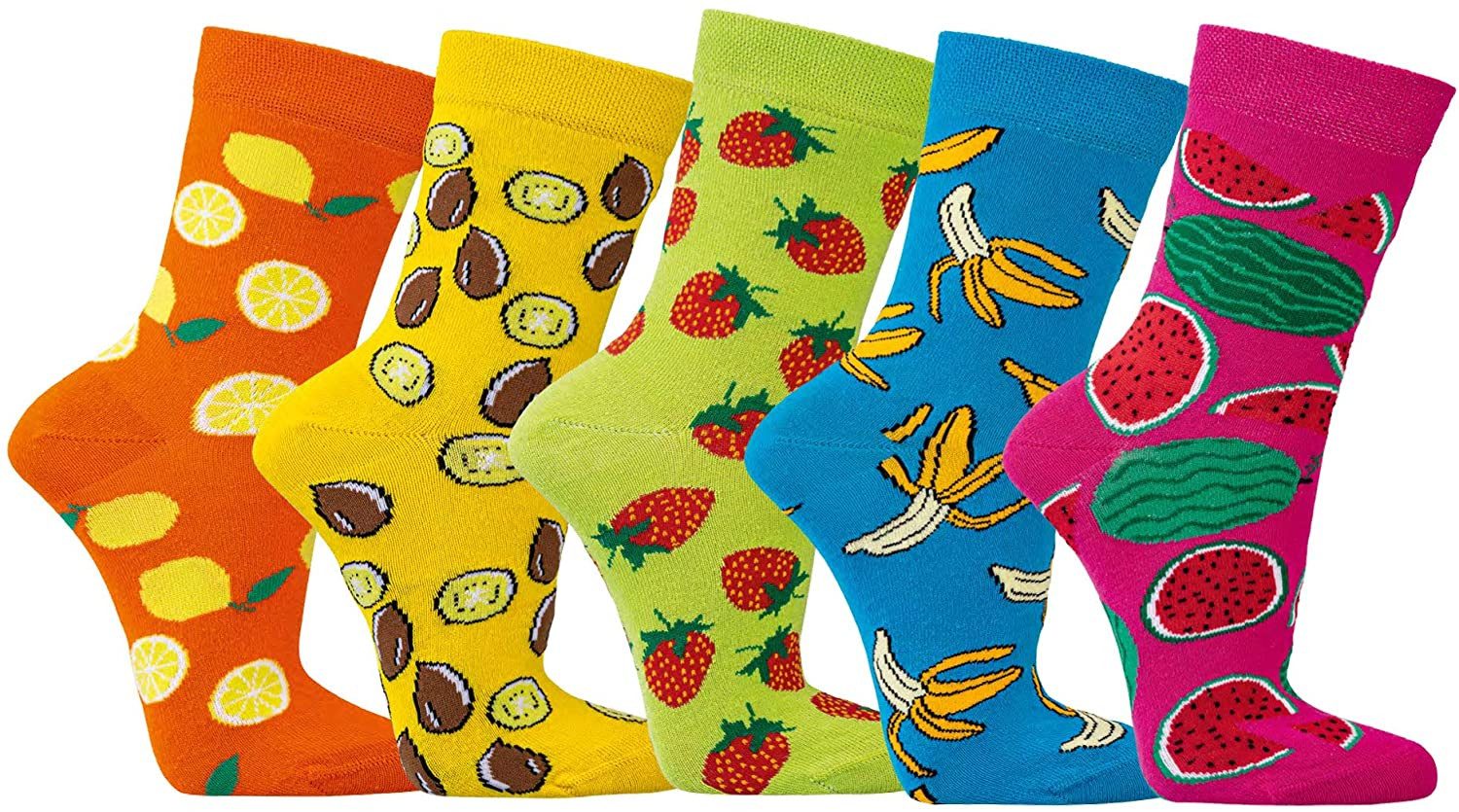 Freizeitsocken 3 Paar modische Damensocken, Bunte Früchte, Spaß Socken, Motivsocken