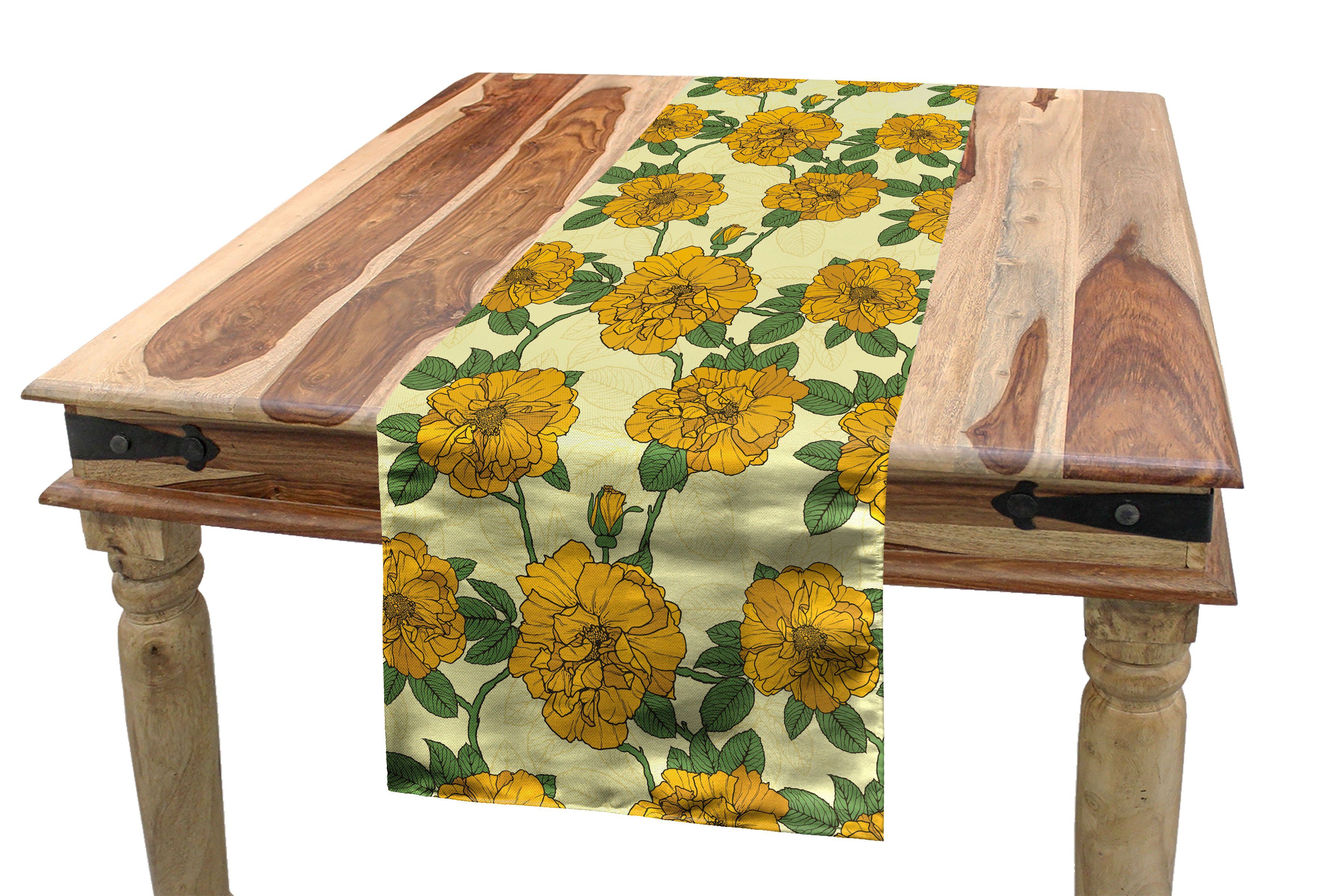 Abakuhaus Tischläufer Esszimmer Küche Rechteckiger Dekorativer Tischläufer, Blumenweinlese grafische Blumen