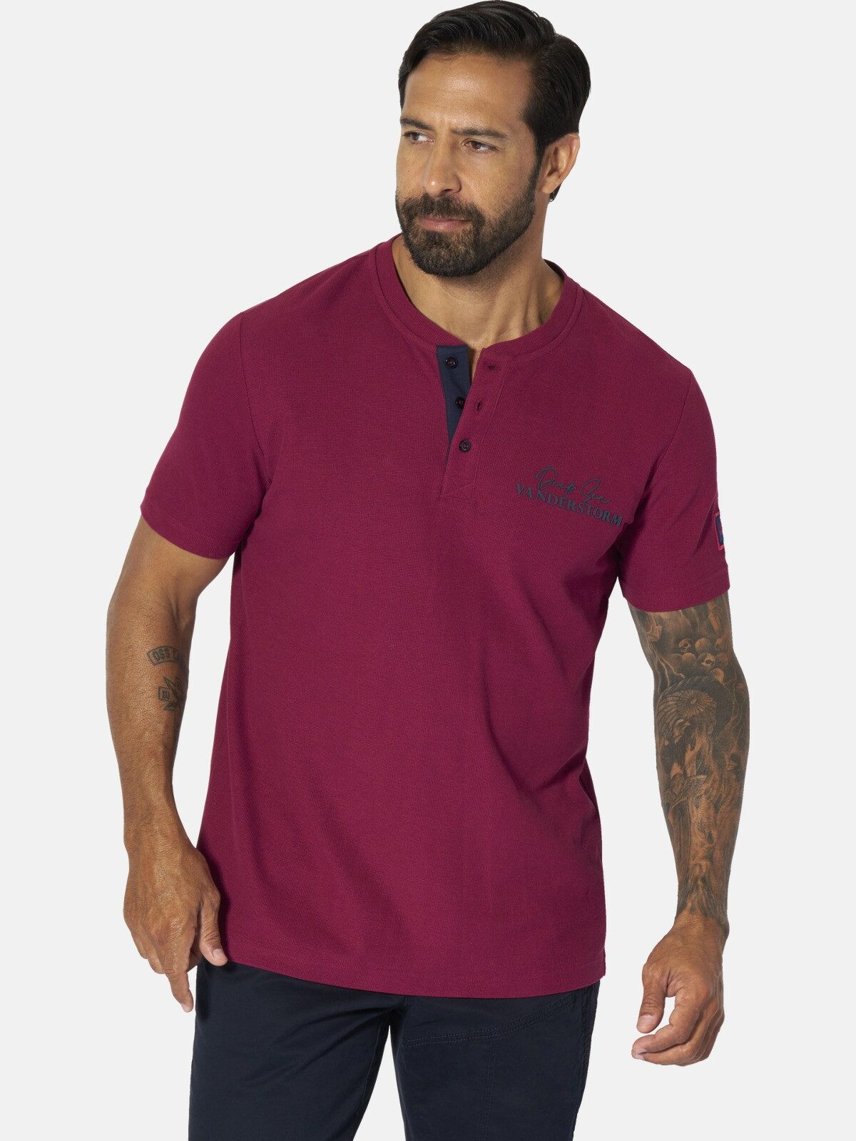 Jan Vanderstorm T-Shirt GORTAN mit Knopfleiste & Aufdruck günstig online kaufen