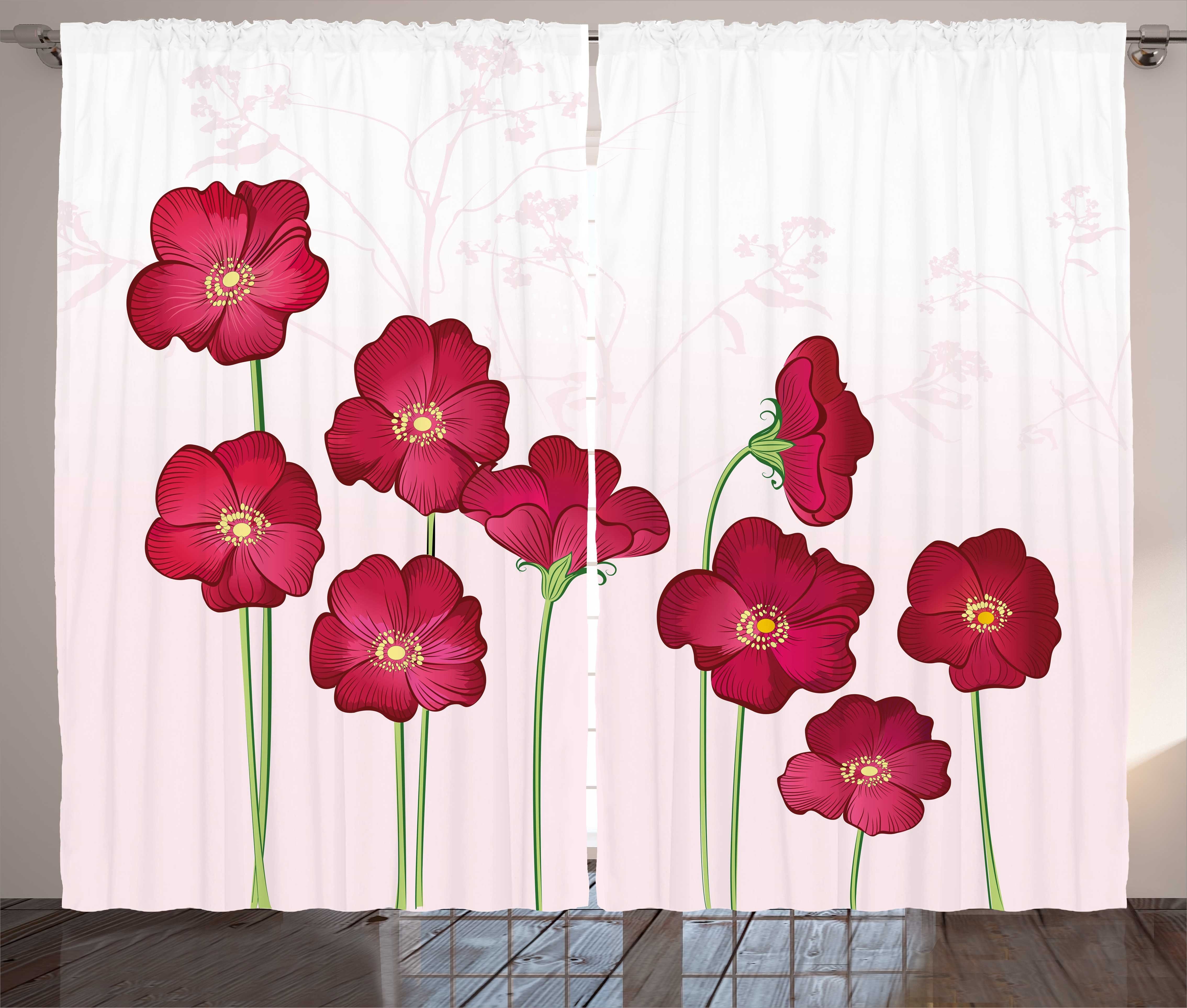 Gardine Schlafzimmer Kräuselband Vorhang mit Schlaufen und Haken, Abakuhaus, Blumen Kunstwerk von Bloom Blumen