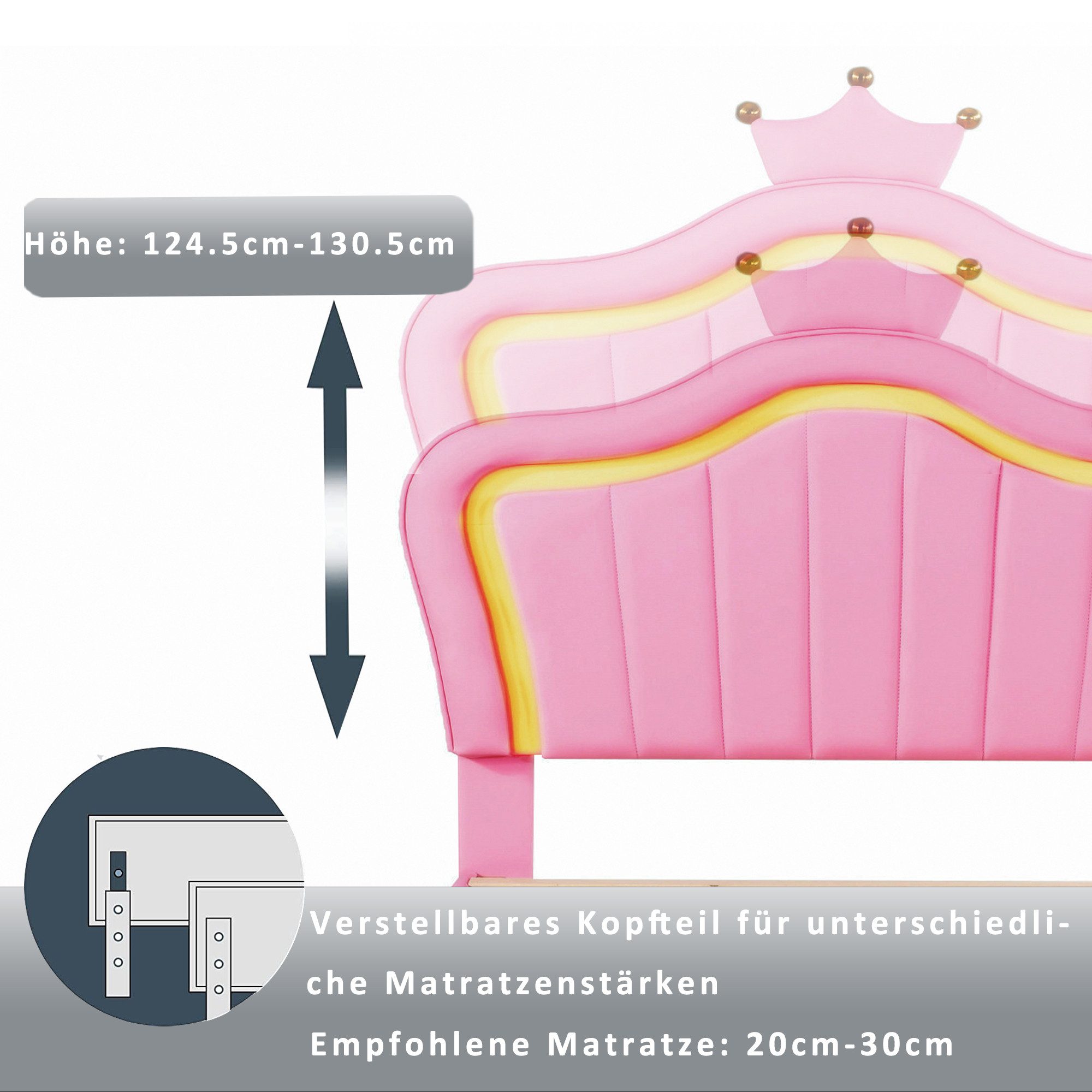 STILVORA Kinderbett 90x200 Polsterbet mit Matratze,Jugendbett mit LED-Leuch günstig online kaufen