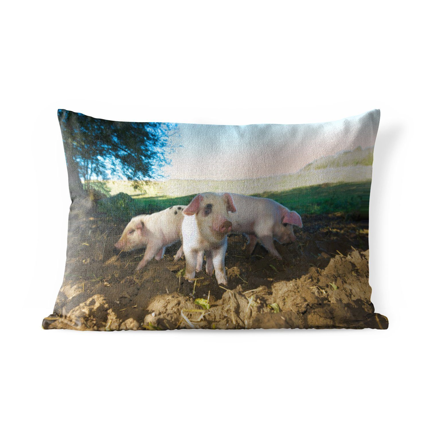 Dekokissen Schweine Kissenhülle - - Polyester, Outdoor-Dekorationskissen, MuchoWow Landschaft, Tiere Dekokissenbezug,