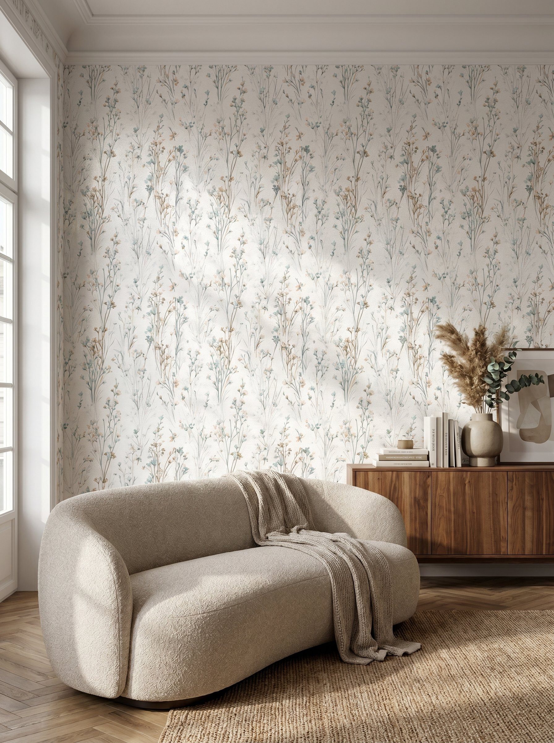 Newroom Vliestapete Lunara Hellgrün Tapete Vliestapete Blumen, strukturiert, Mustertapete – Bild 5 von 5