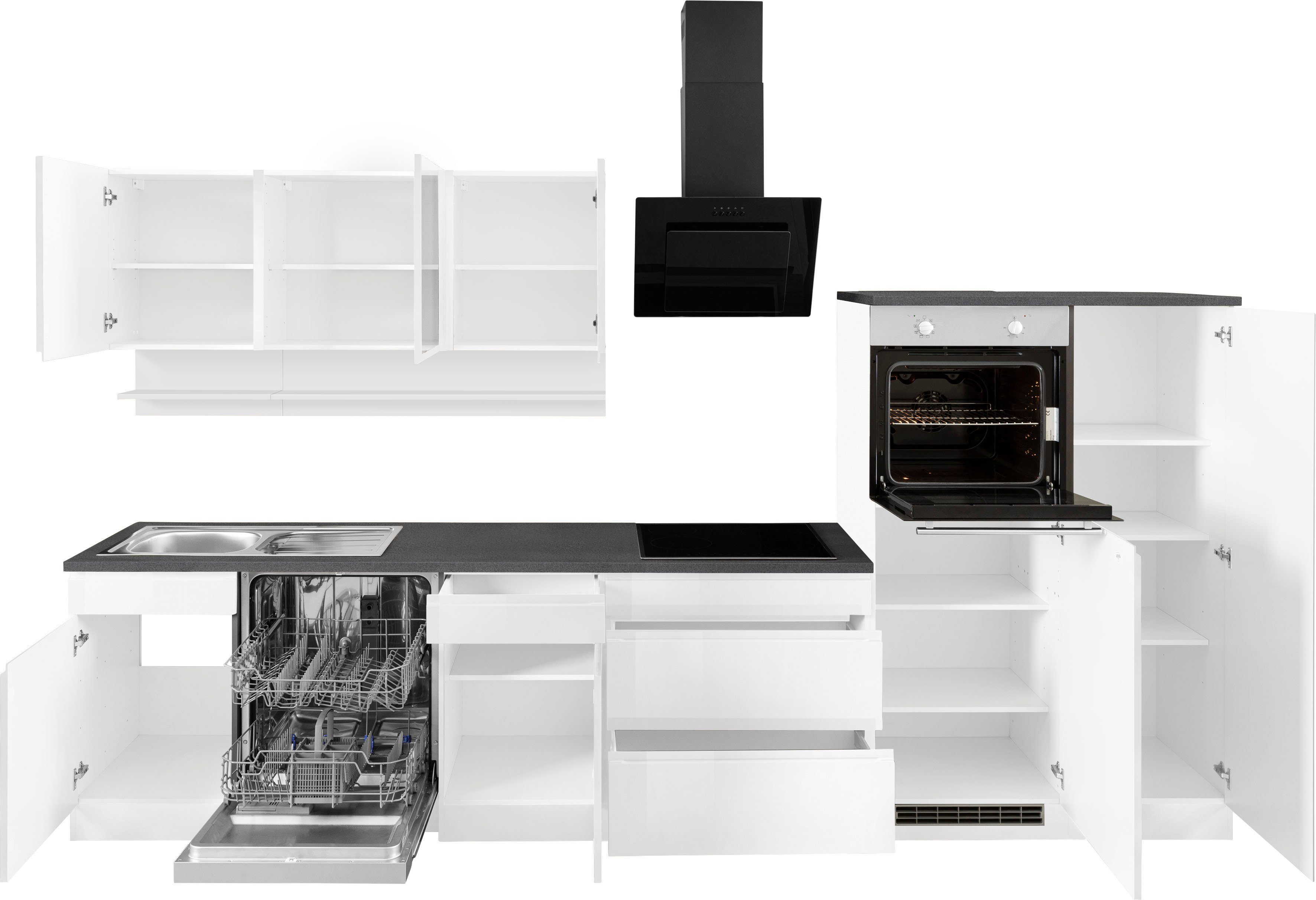 KOCHSTATION Küchenzeile KS-Virginia, Breite 350 cm, mit Glaskeramik-oder Induktionskochfeld