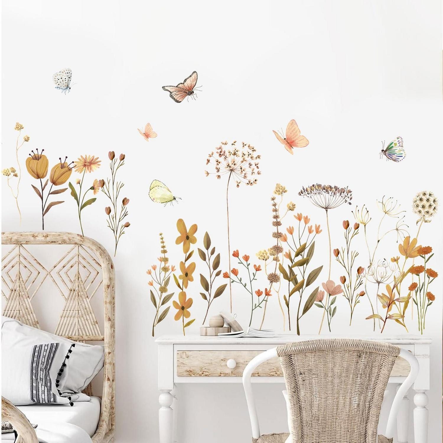 LuxusKollektion Wandtattoo Wandtattoo Blumen Boho Löwenzahn Schmetterling (1 St)