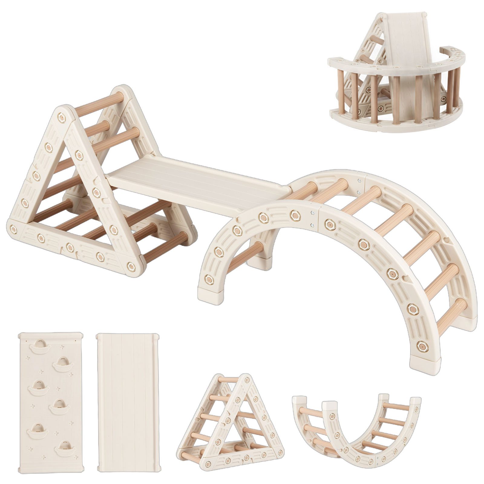 COSTWAY Klettergerüst, 5-in-1 Montessori Klettersset, Kletterspielzeug Holz