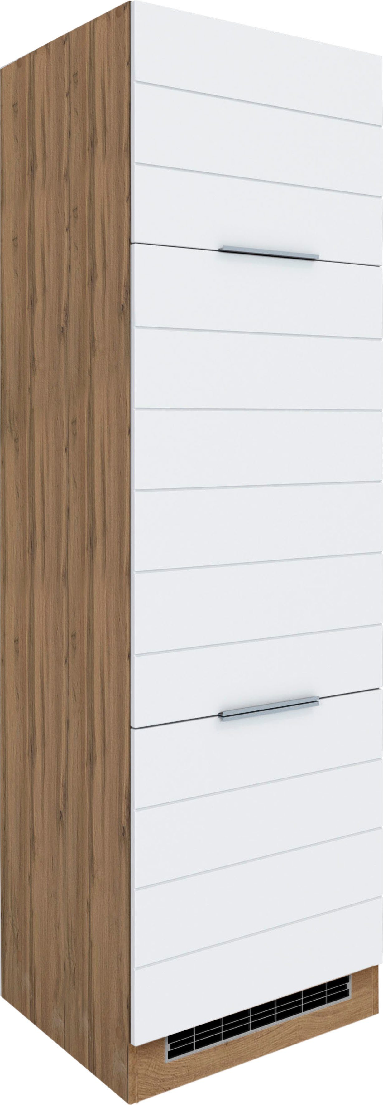 KOCHSTATION Kühlumbauschrank KS-Luhe 60 cm breit, hochwertige MDF-Fronten mit waagerechter Lisene