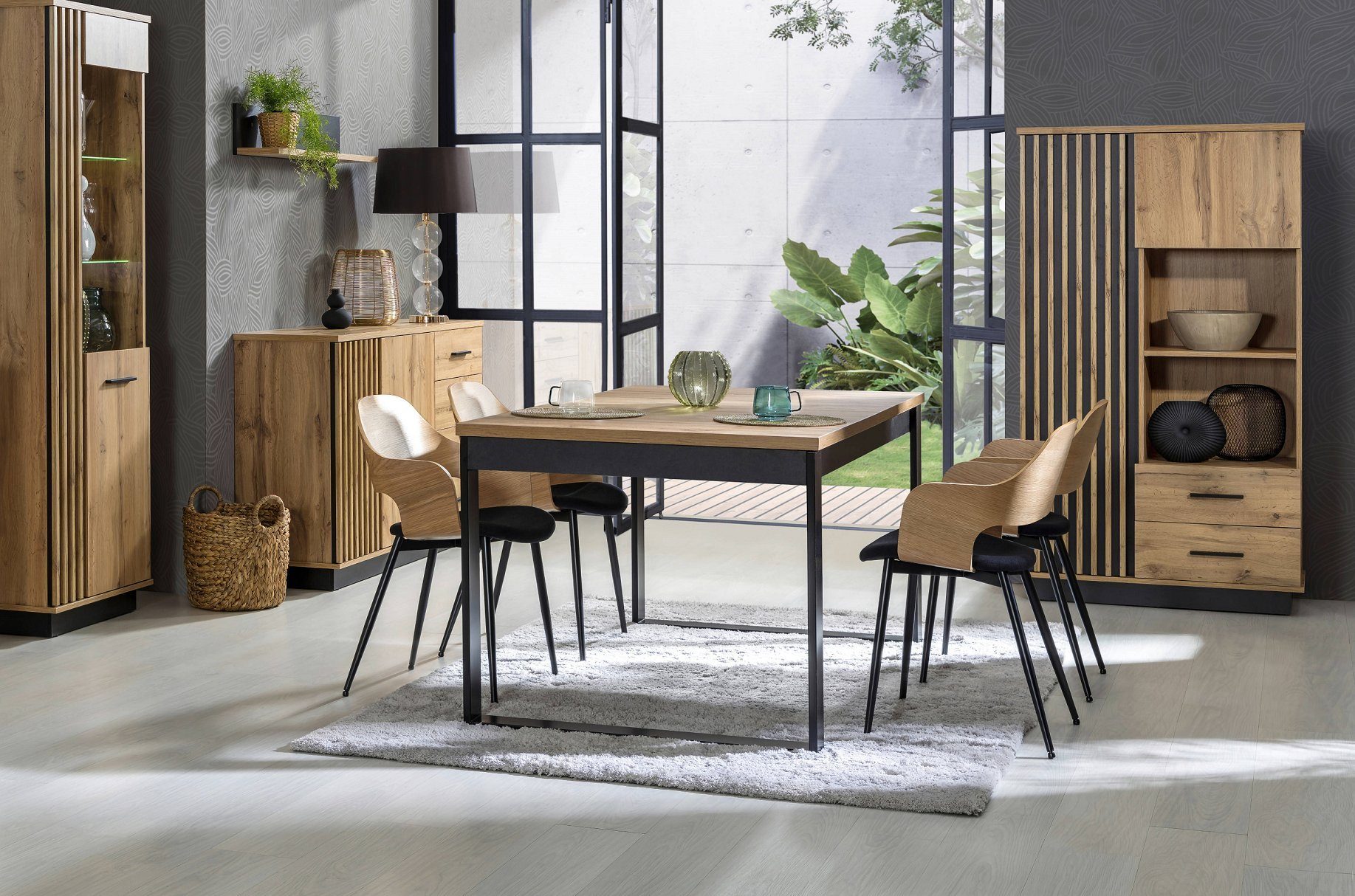 designimpex Esstisch DC-4 Eiche Wotan - Schwarz matt ausziehbar 160 bis 240 günstig online kaufen