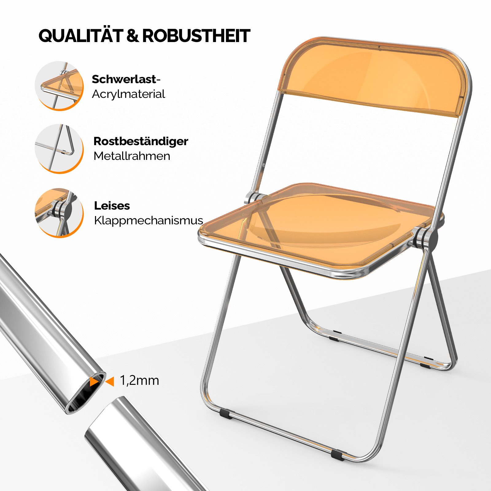 VINGLI Klappstuhl 2er/4er/6er/8er/10/12er Set, Klappstühle aus Metall & Kunststoff (2 St), für Innen- & Außenbereich, bis 159KG, Schwarz/Weiß/Transparent – Bild 2 von 5