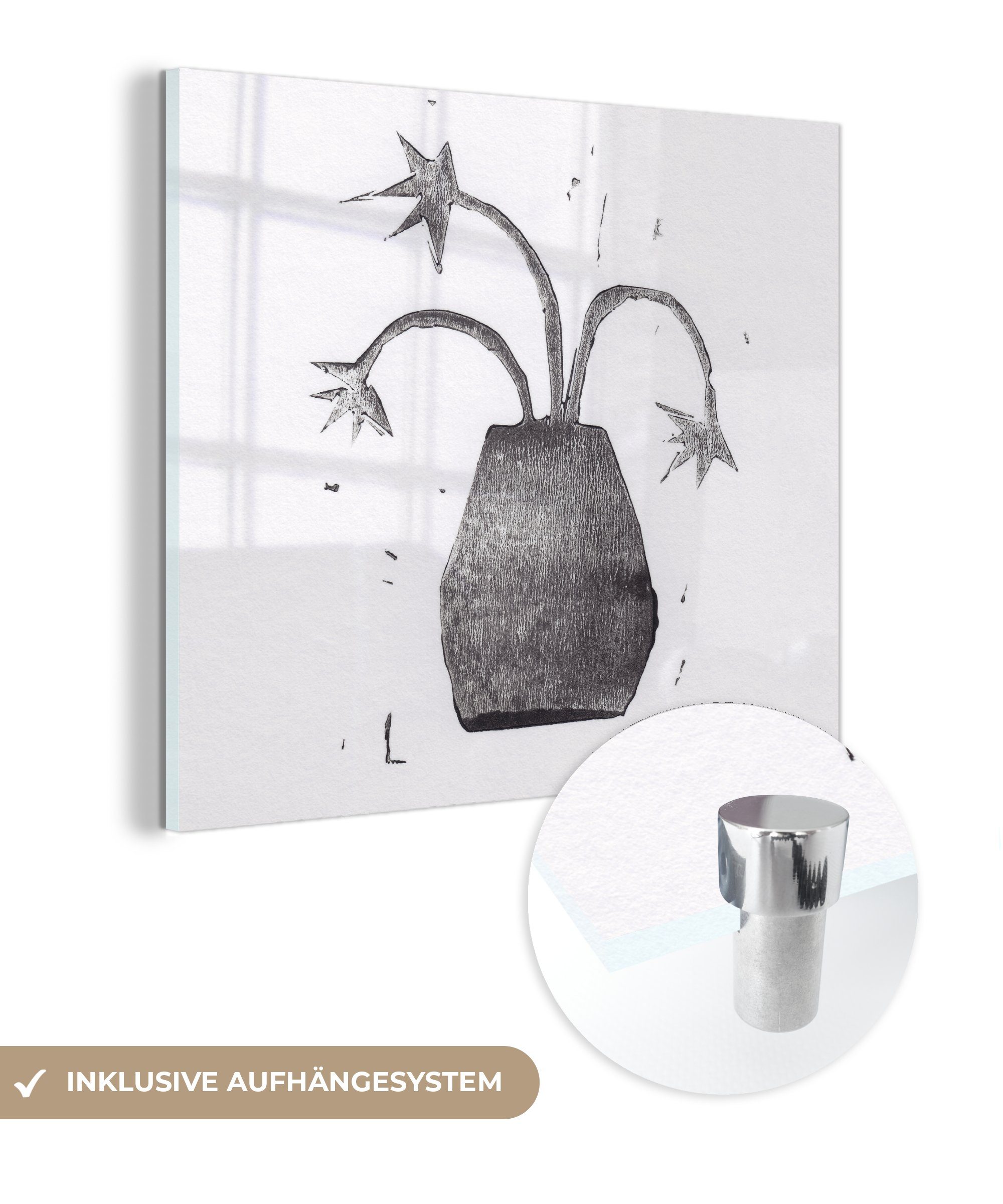 Acrylglasbild Pflanze - Vase - Schwarz - Weiß - Blume