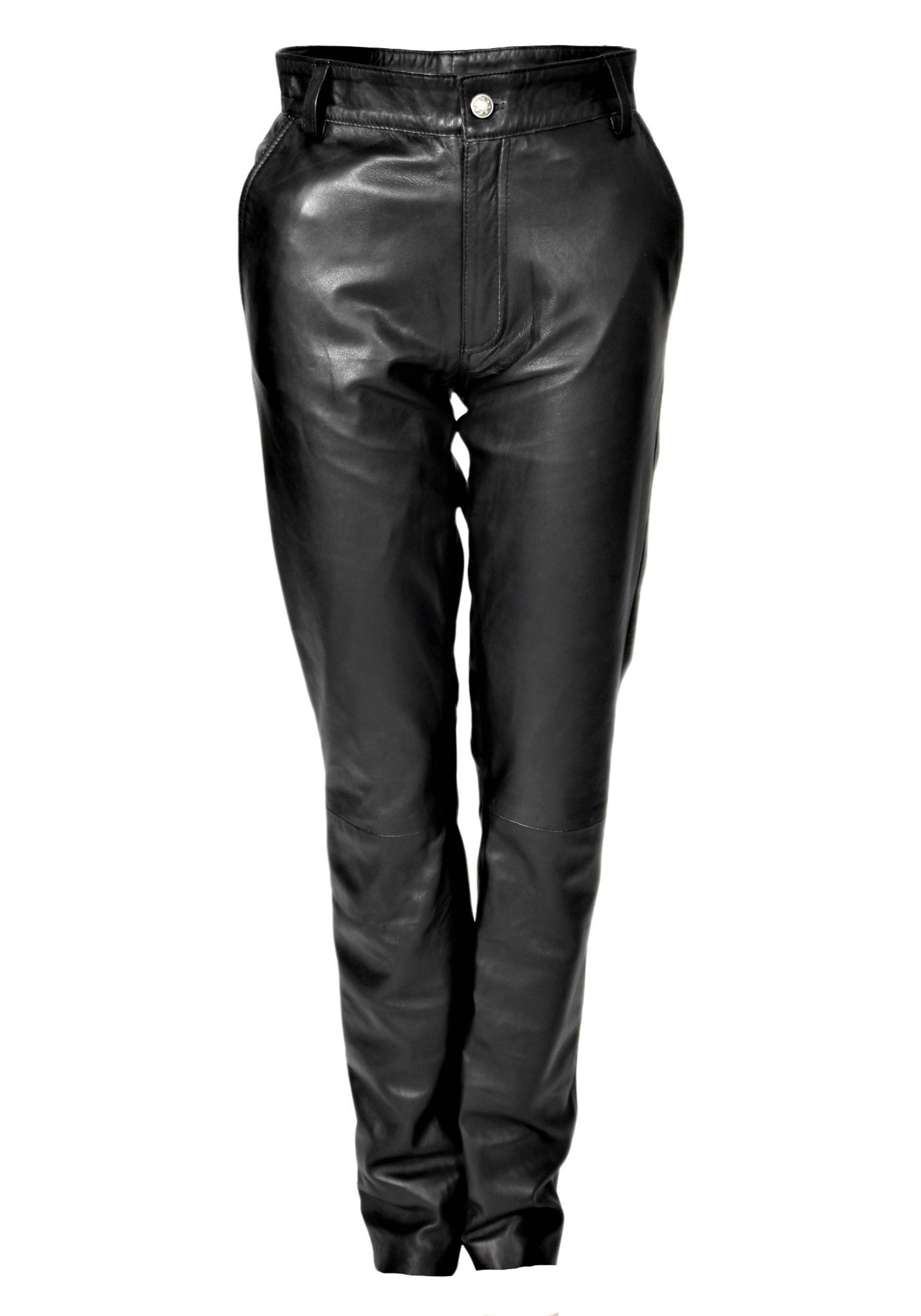 Be Noble Lederhose Chino Elegante Chinohose aus weichem Lammnappa Leder in schwarz