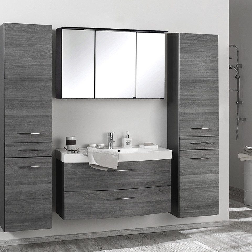Lomadox Badmöbel-Set FLORIDO-03, (Spar-Set, 4-St), Badmöbel Set Eiche Rauchsilber, graphitgrau 4-teilig, : 210x200x47 cm