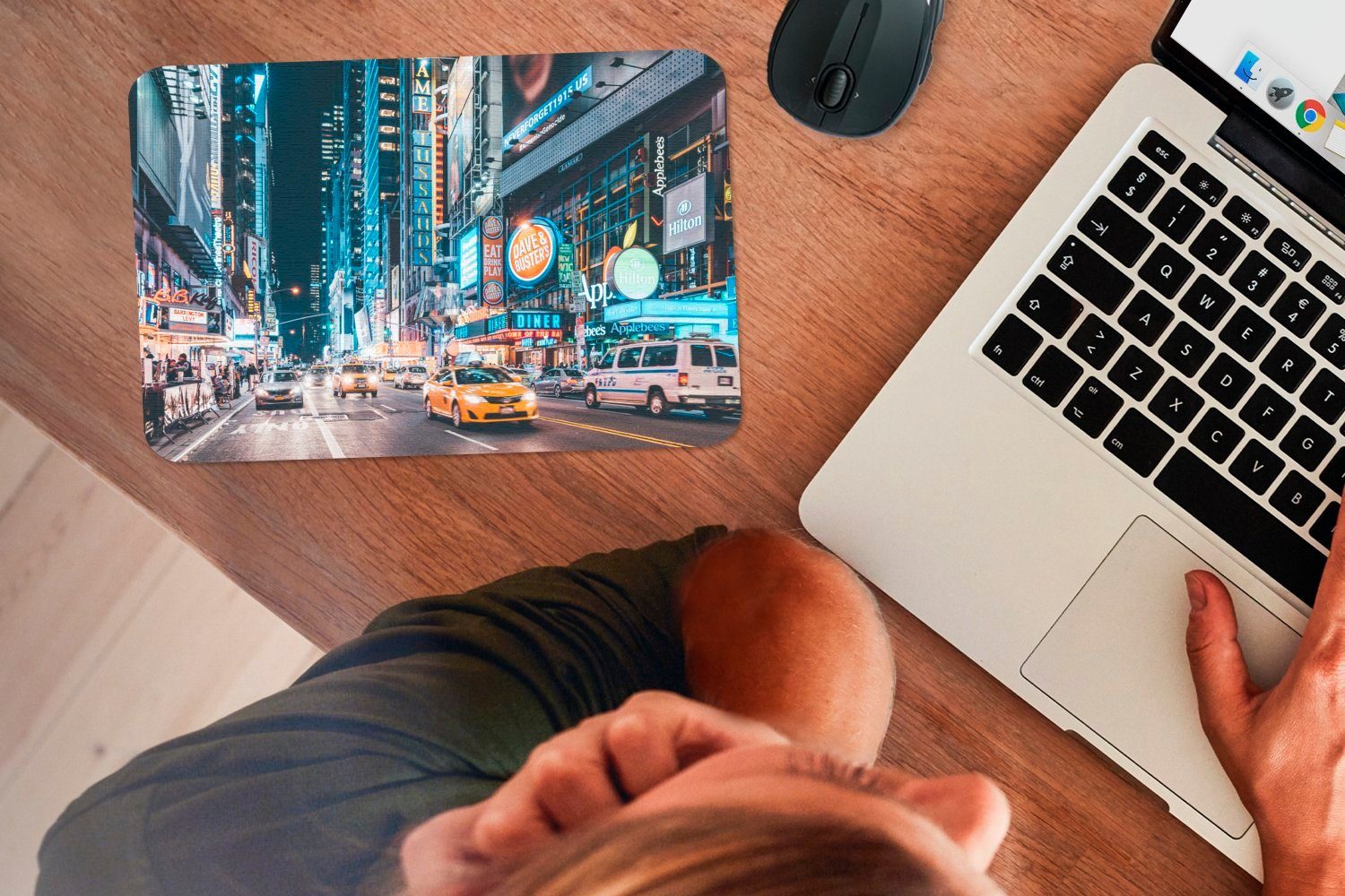 MuchoWow Mauspad New York bei Nacht (1-St), Mouse pad Klein, Gaming Deko, PC Zubehör, 27x18 cm