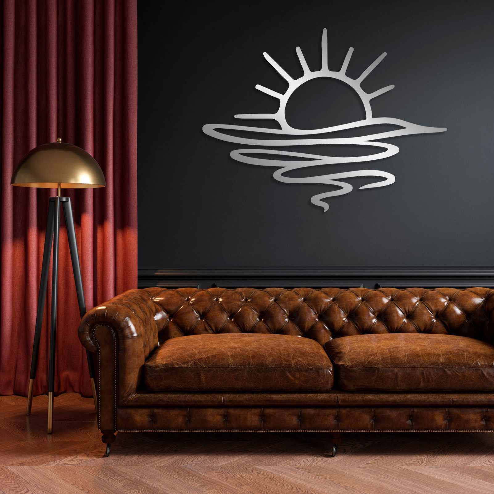 Jumpeak Wanddekoobjekt Minimalistische Wanddeko mit Sonnenaufgang,Sonne,Linienlandschaften, Metall,4 Farben,3 Maße,Wellenmuster,Hoffnung und Neubeginn,Naturstil