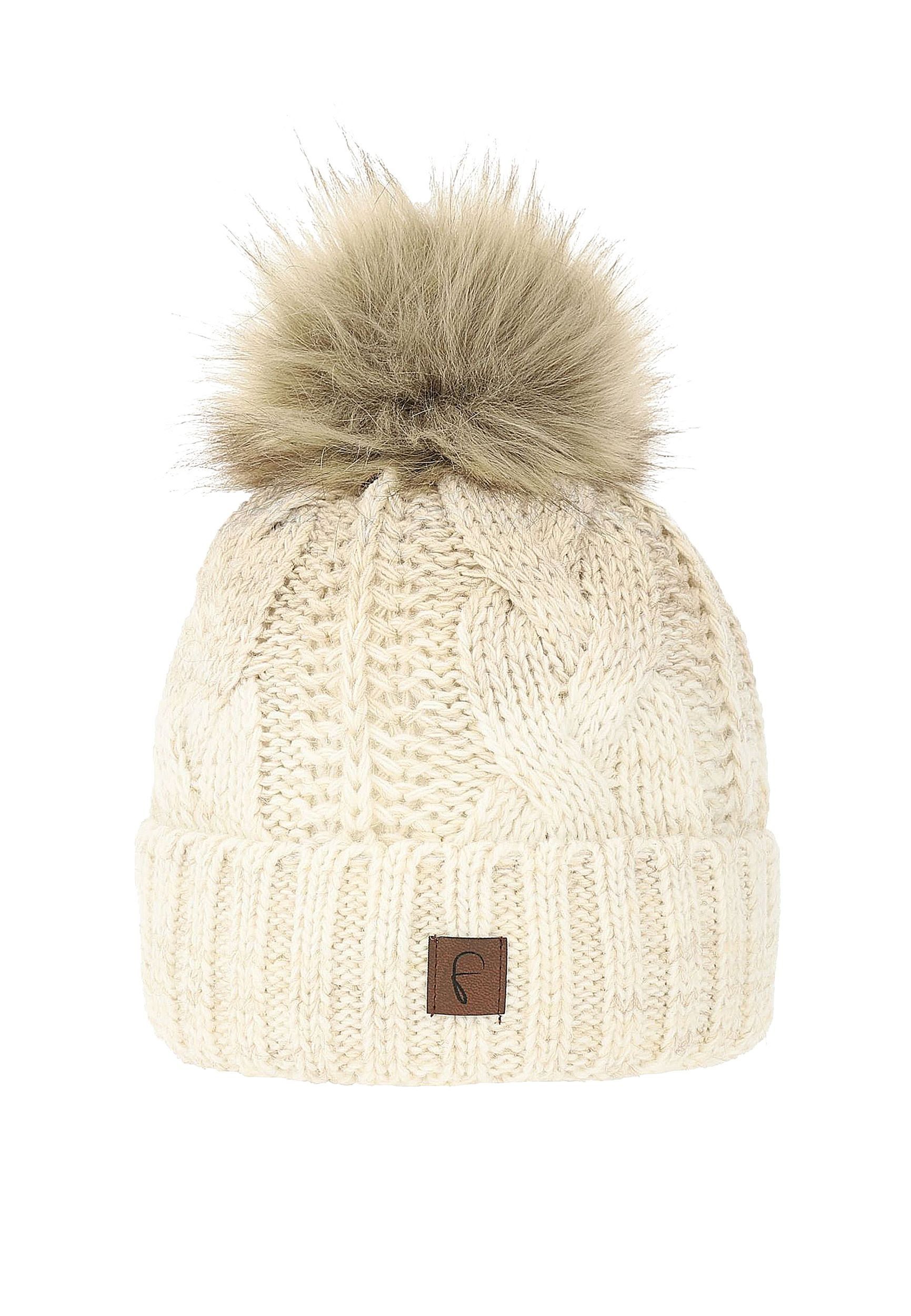 Faera Strickmütze Warme Strickmütze mit Bommel Zopf Design Farbverlauf (modisch) Uni Zopf Rippstrick