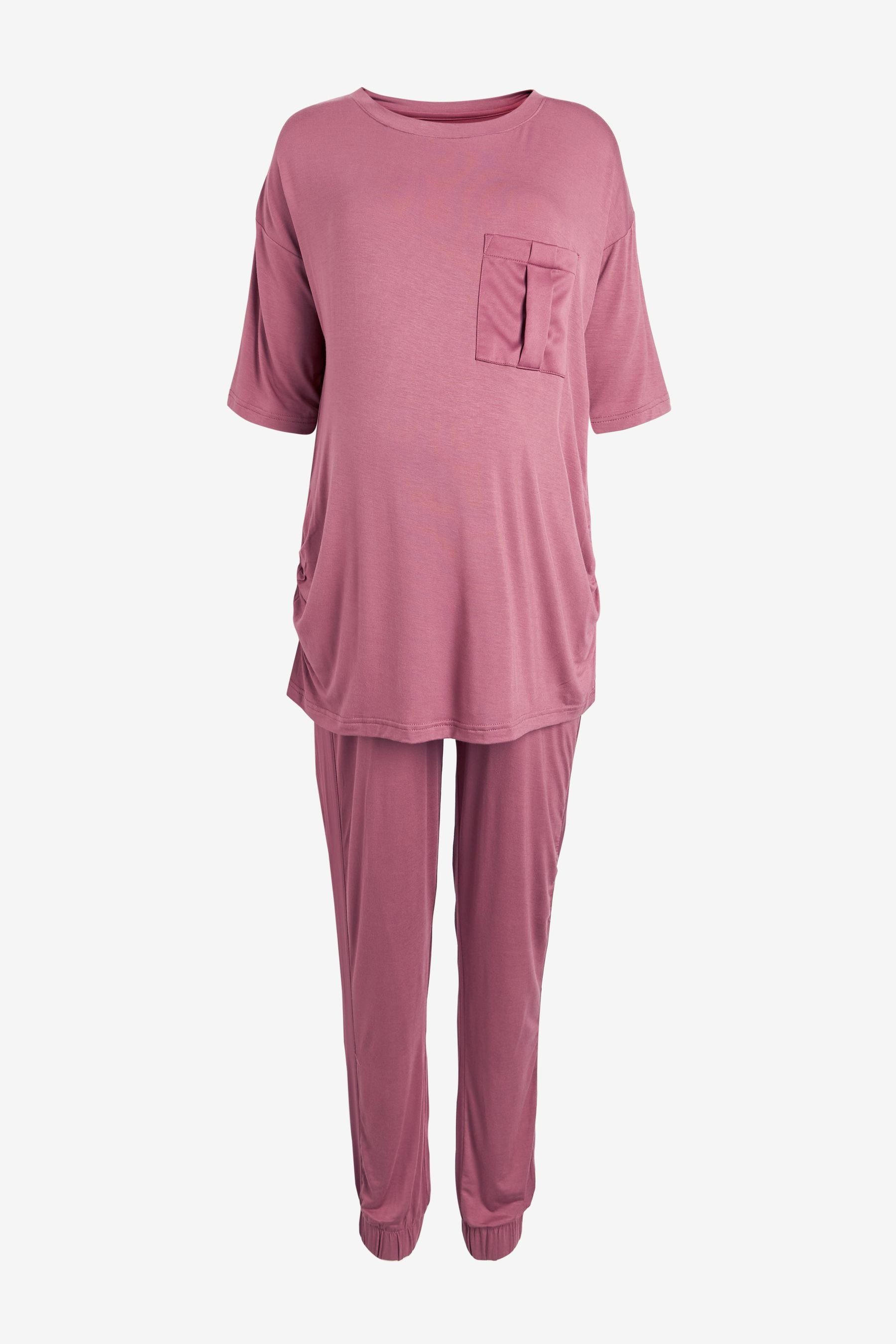 Next Umstandspyjama Jersey-Schlafanzug mit Satinbesatz, Umstandsmode (2 tlg)