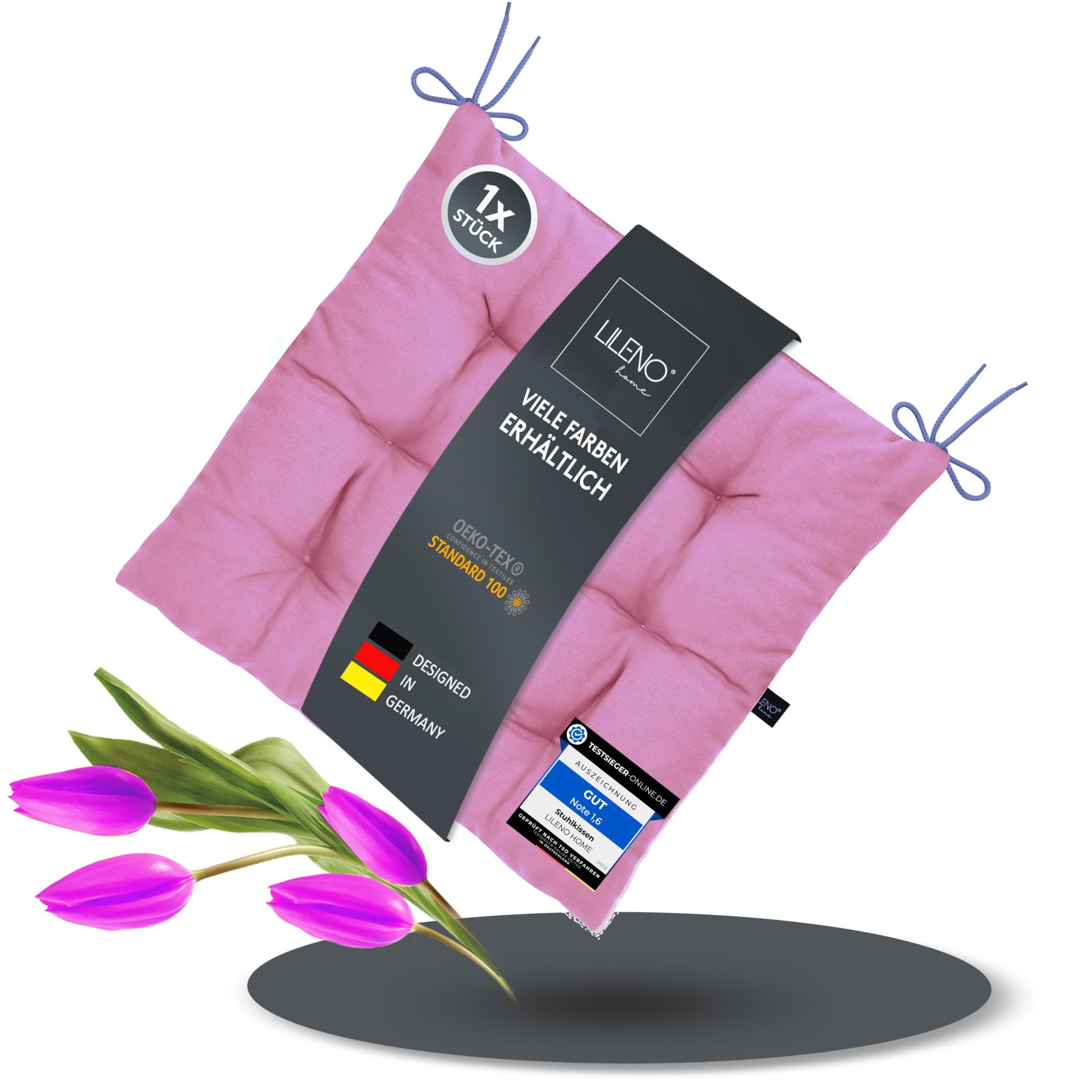 LILENO HOME Stuhlkissen Sitzkissen für Gartenstuhl, Küchenstuhl oder Esszimmerstuhl 40x40x6 cm, Bequeme Indoor u. Outdoor Stuhlauflage als Stuhl Kissen Malve