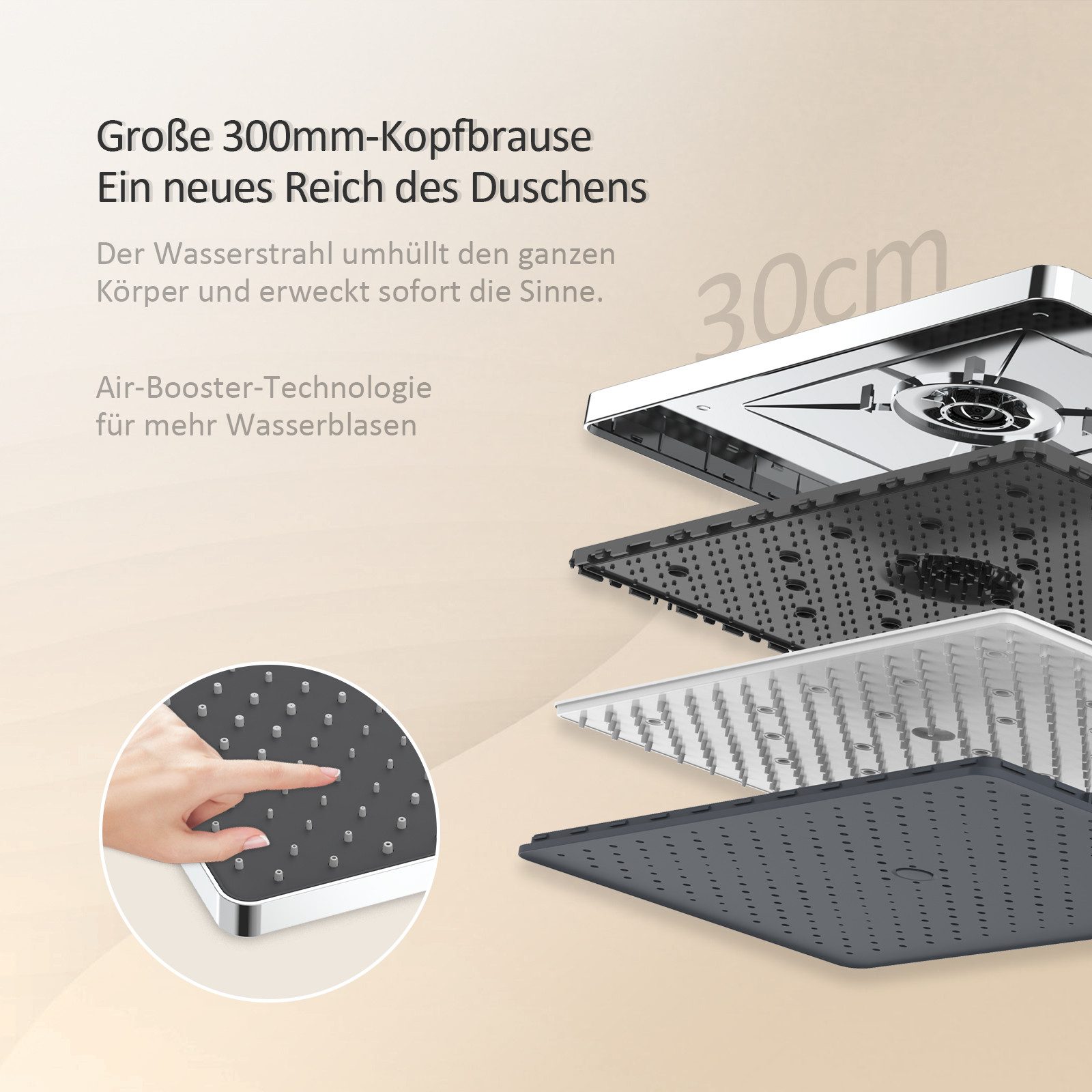 EMKE Duschsystem mit Thermostat 38℃ eckig Regenduschset und Kopfbrause Dusc günstig online kaufen