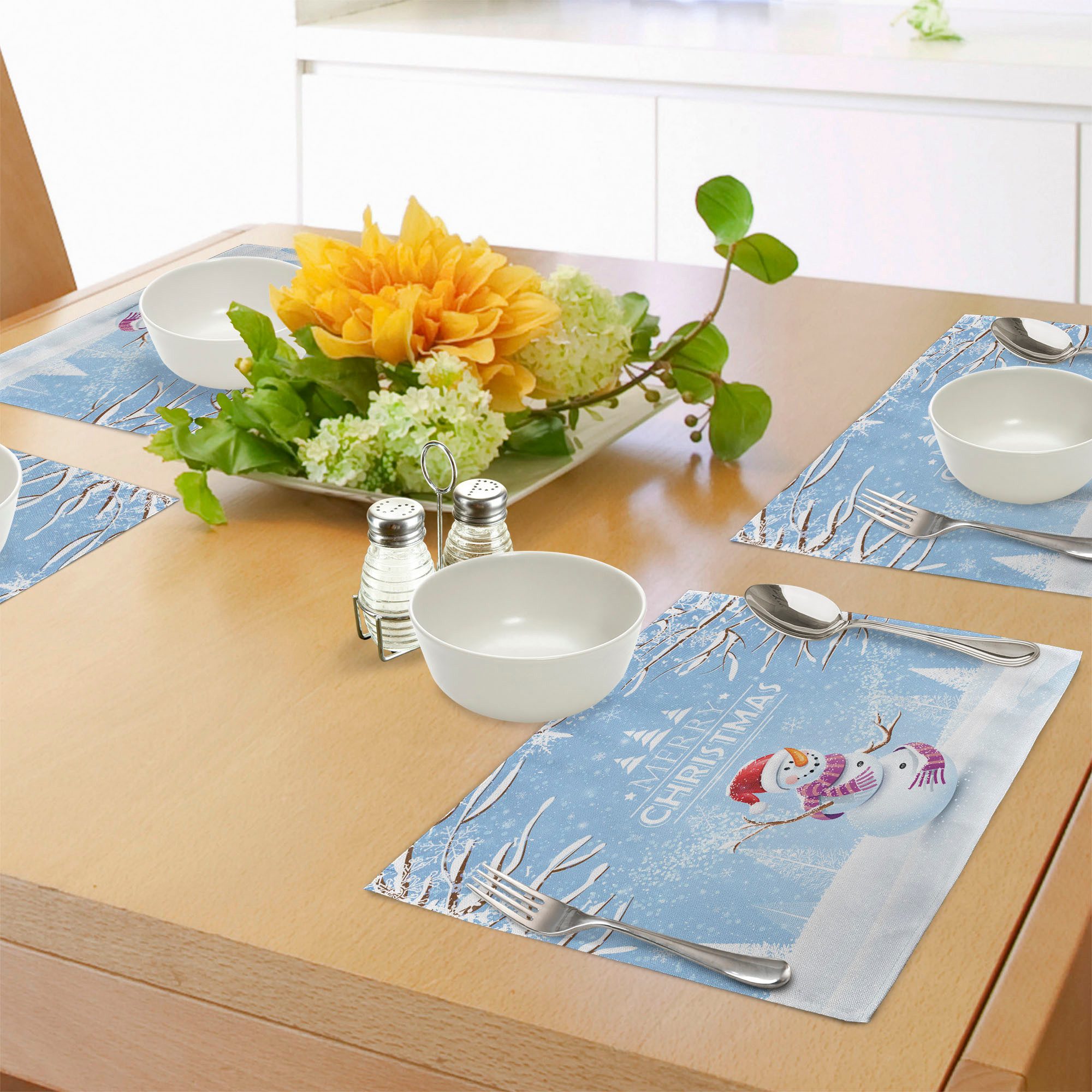Abakuhaus Platzset Waschbare Stoff Esszimmer Küche Tischdekorations Digitaldruck, (4-teilig, 4-St., Set aus 4x), Weihnachten Snowy-Winter-Noel