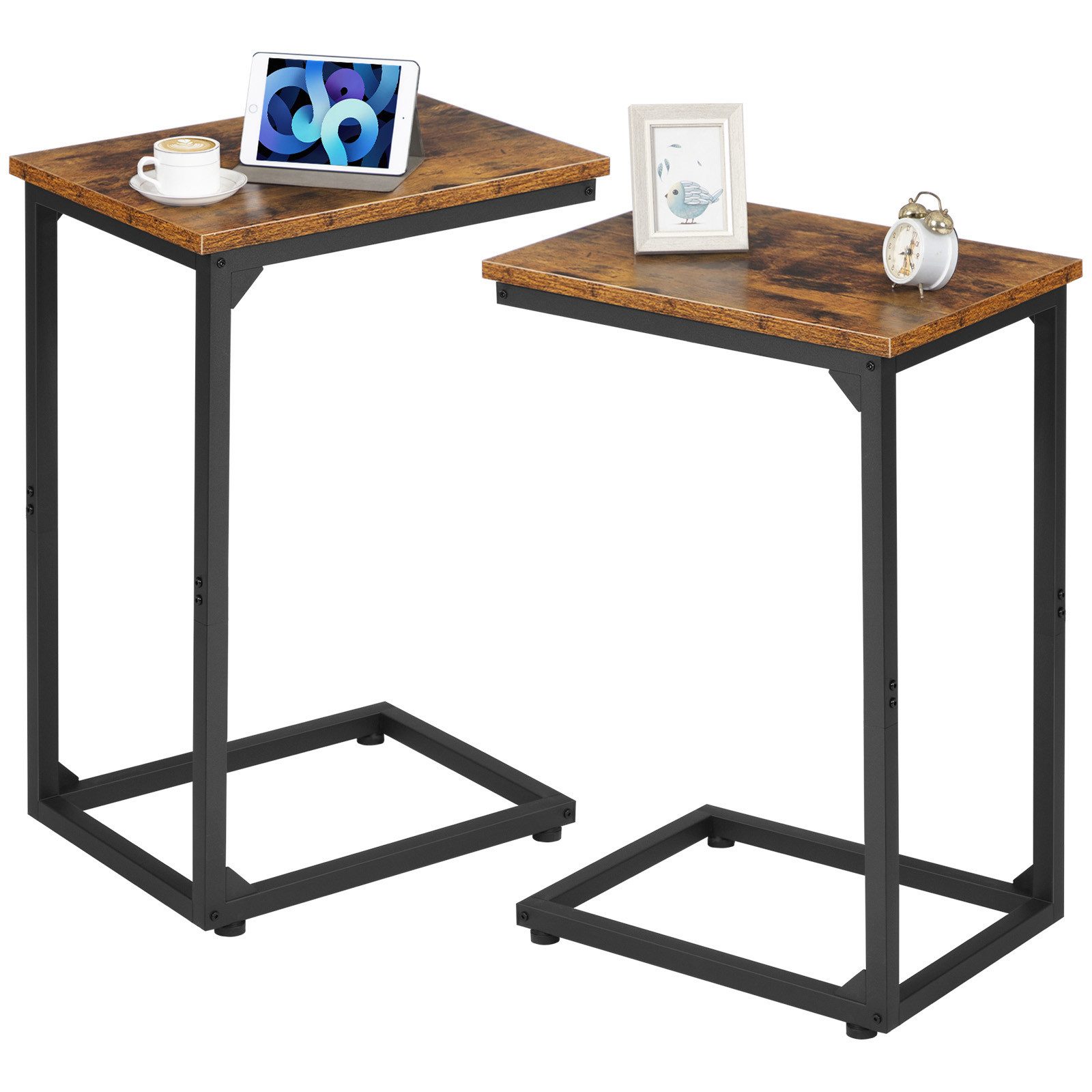 AMHANCIBLE Beistelltisch Laptop-Tisch & Couchtisch 2er Set, für Wohnzimmer & Schlafzimmer (2-St), C-förmig, zum Unterschieben unter Sofa/Bett, mit Metallgestell