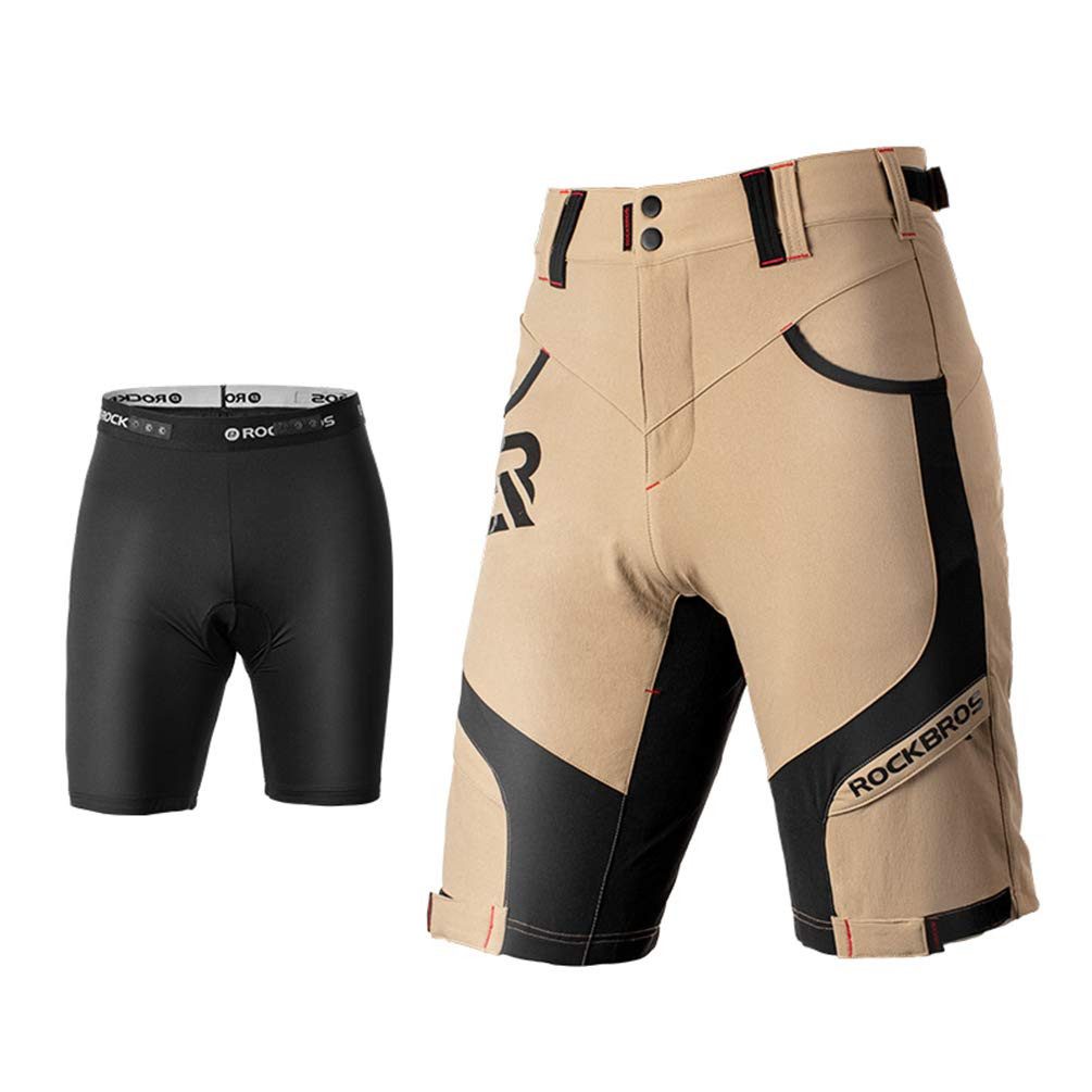 ROCKBROS Radlerhose Kurz Radlerhose Herren Fahrradhose mit Sitzpolster M-4XL (Schwarz Hellbraun Grau, 1-tlg) 4D Atmungsaktiv Schnelltrocknend Radhose MTB Hose Bike Shorts
