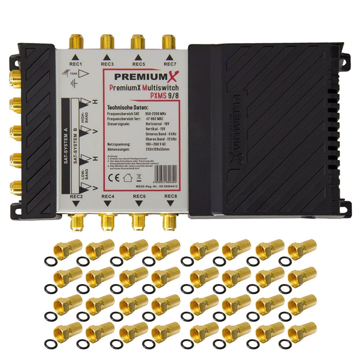 PremiumX SAT-Multischalter Multischalter Set 9/8 SAT Multiswitch 32x F-Stecker