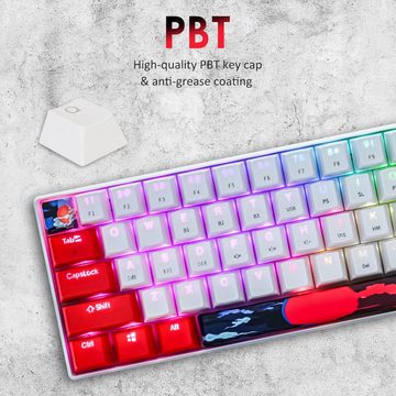 SOLIDEE RGB-Hintergrundbeleuchtung Gaming-Tastatur (MX-Stil,Geräuschlose Gateron Red,ölbeständige PBT-Kappen,Anti-Ghosting)