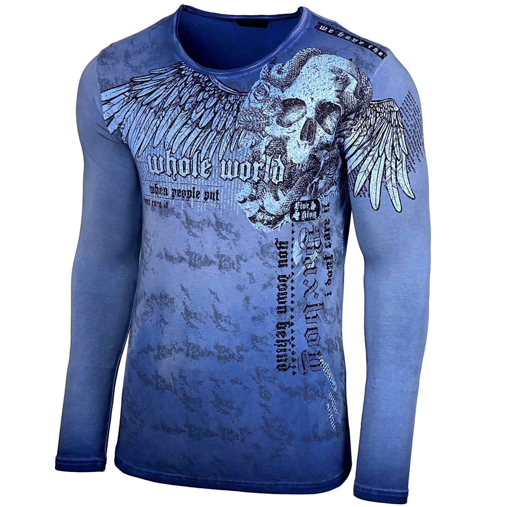 Baxboy Longshirt BAXBOY Herren Rundhals Longsleeve Langarmshirt Aufdruck Washed 709