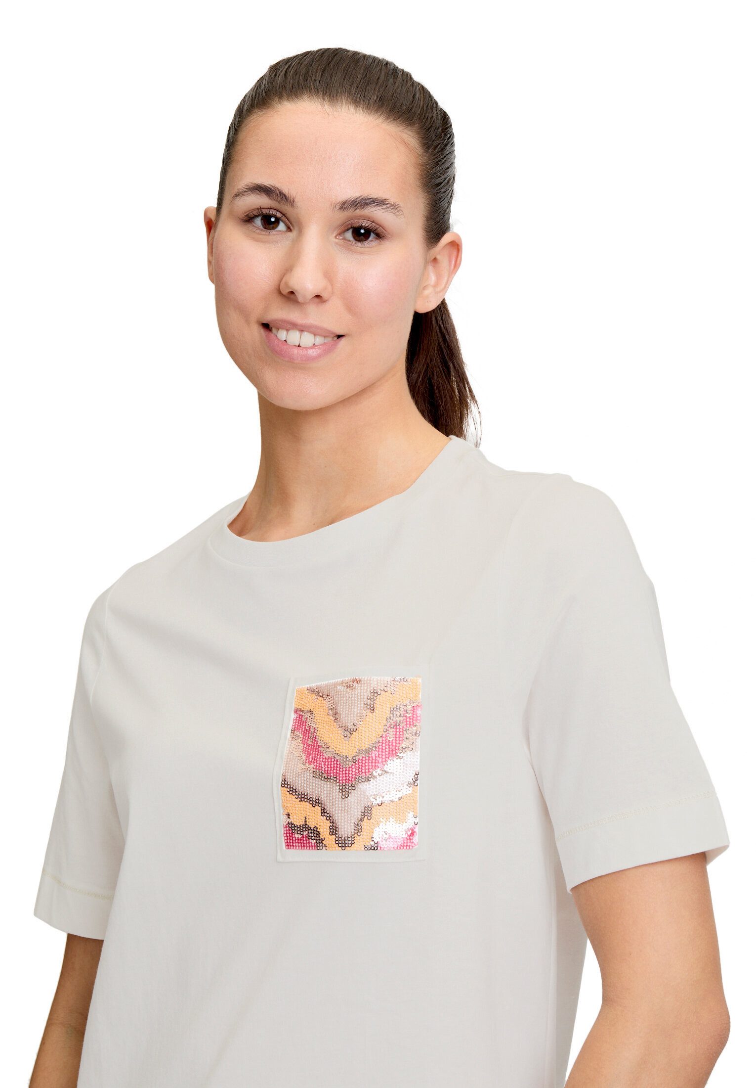 Cartoon Kurzarmshirt Damen mit Rundhalsausschnitt (1-tlg) Stickerei