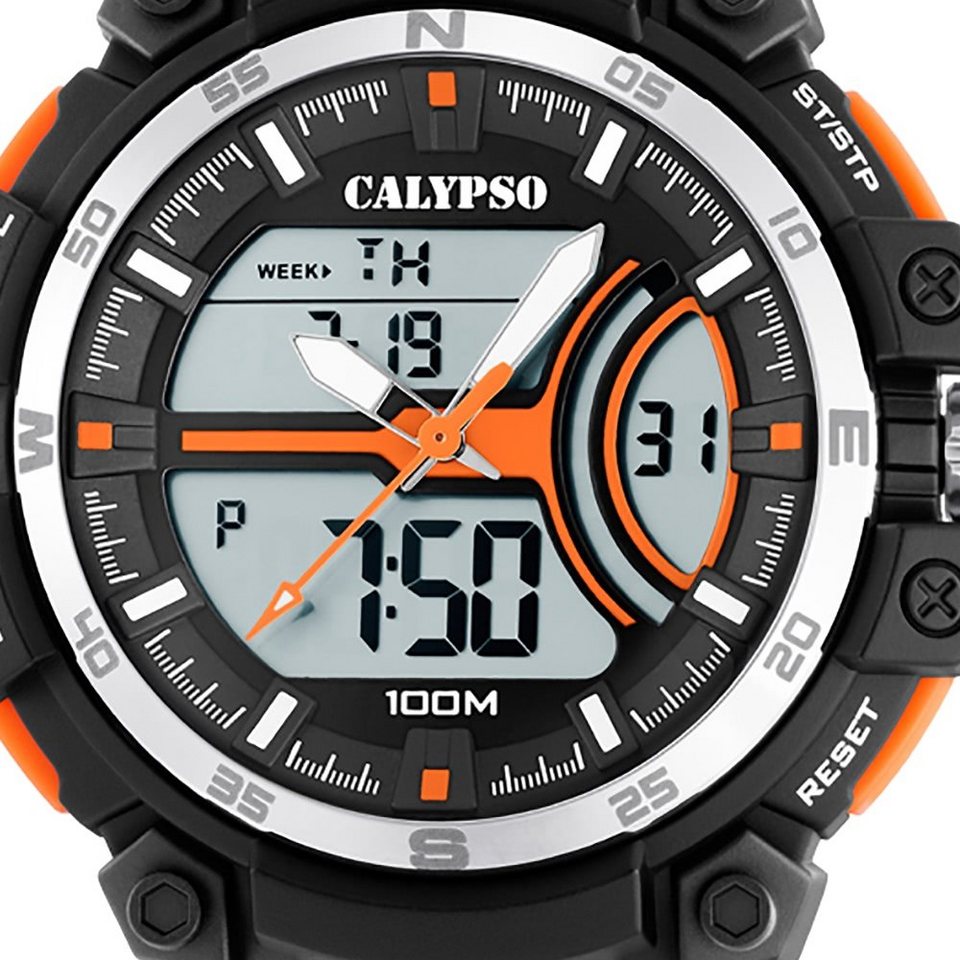 CALYPSO WATCHES Digitaluhr Calypso Herren Jugend Uhr Analog-Digital,  Herren, Jugend Armbanduhr rund, Kunststoffarmband orange, Sport