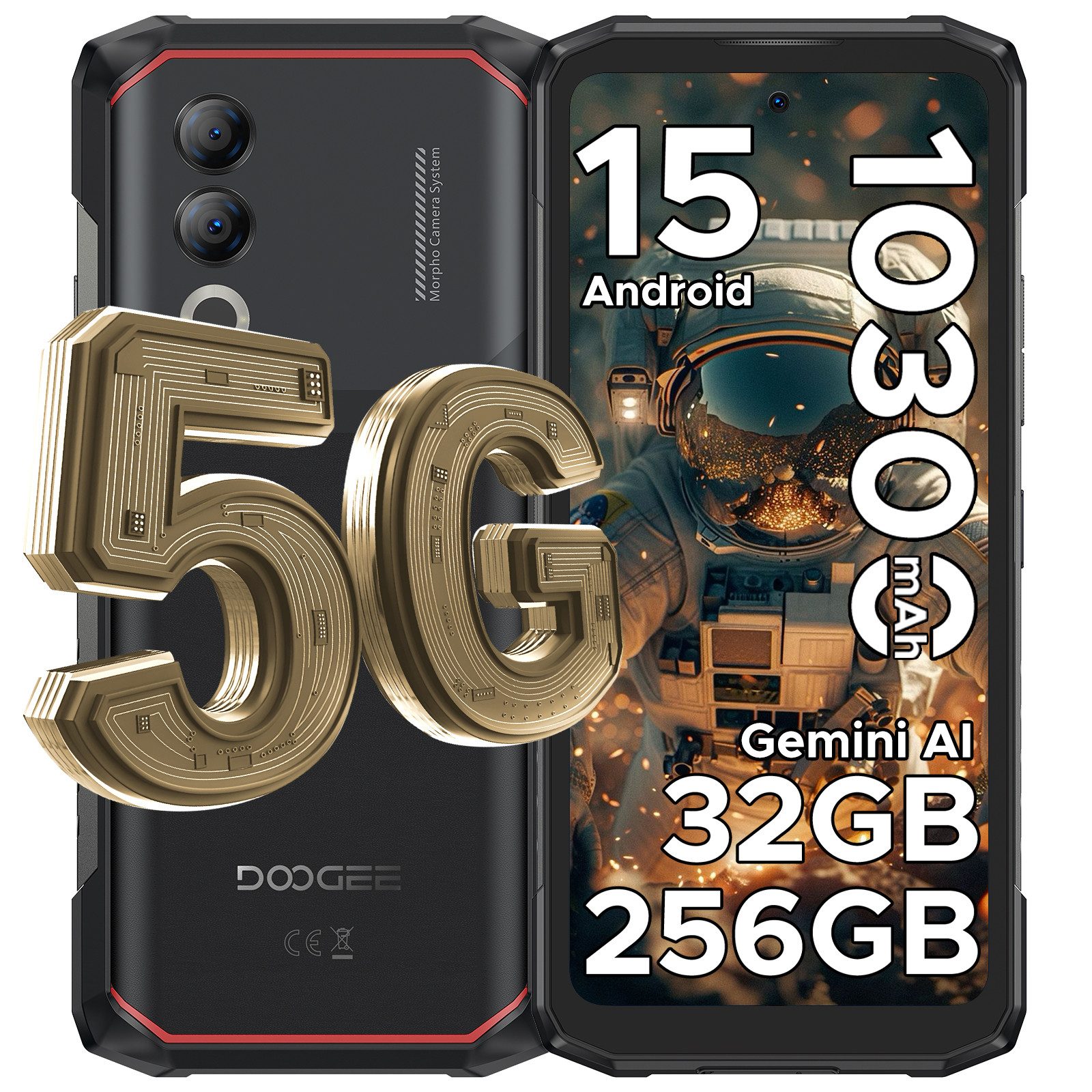 DOOGEE BLADE 20 TURBO Android 15 5G AI Outdoor Handy Ohne Vertrag 5G Smartphone (6.6 Zoll, 256 GB Speicherplatz, 50 MP Kamera, 10300mAh/33W, 8GB+256GB/TF 2TB Outdoor Handy)