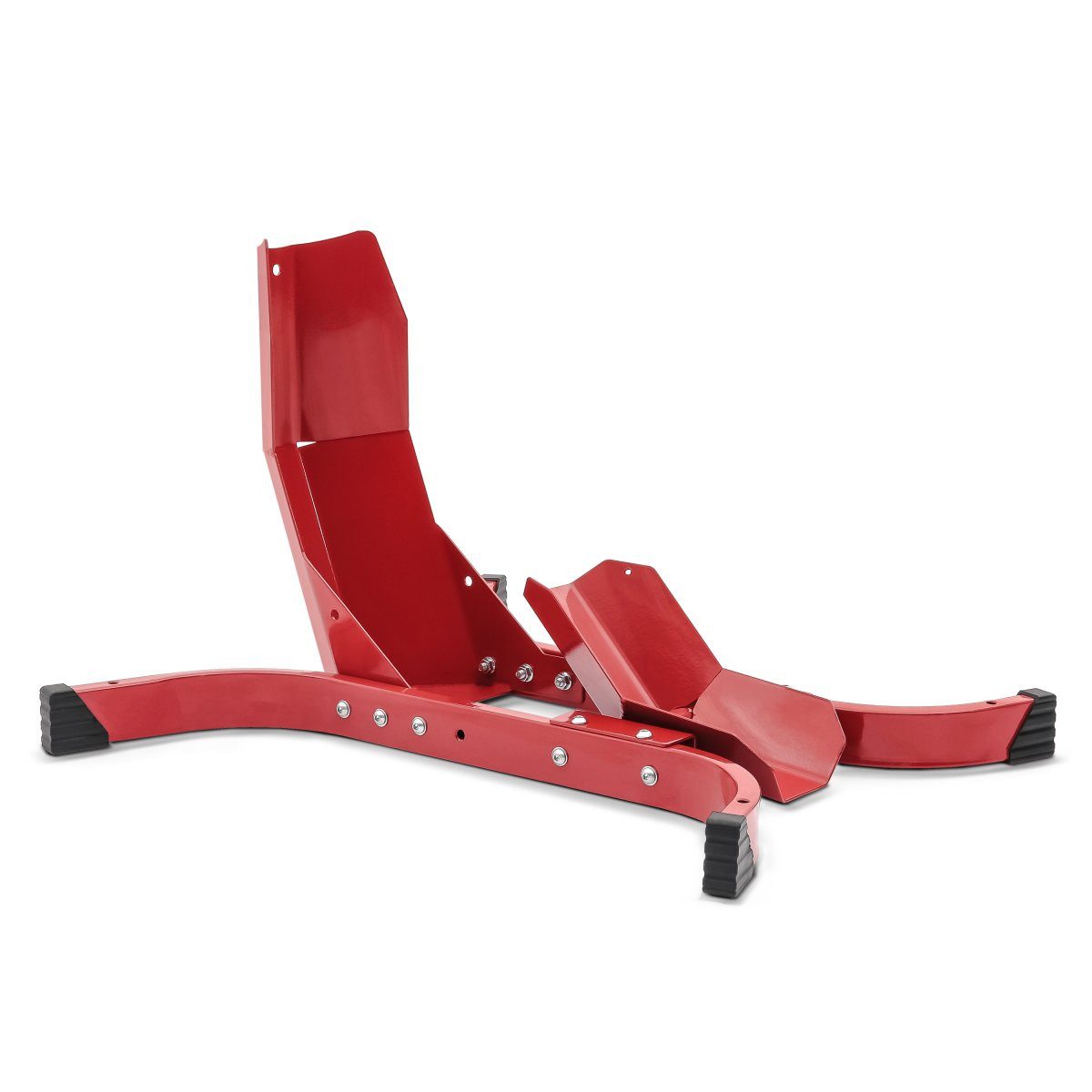 ConStands Motorradheber Auffahrrampe bis 340 kg Alu-I + Motorradwippe Easy-Plus rot + Spanngur