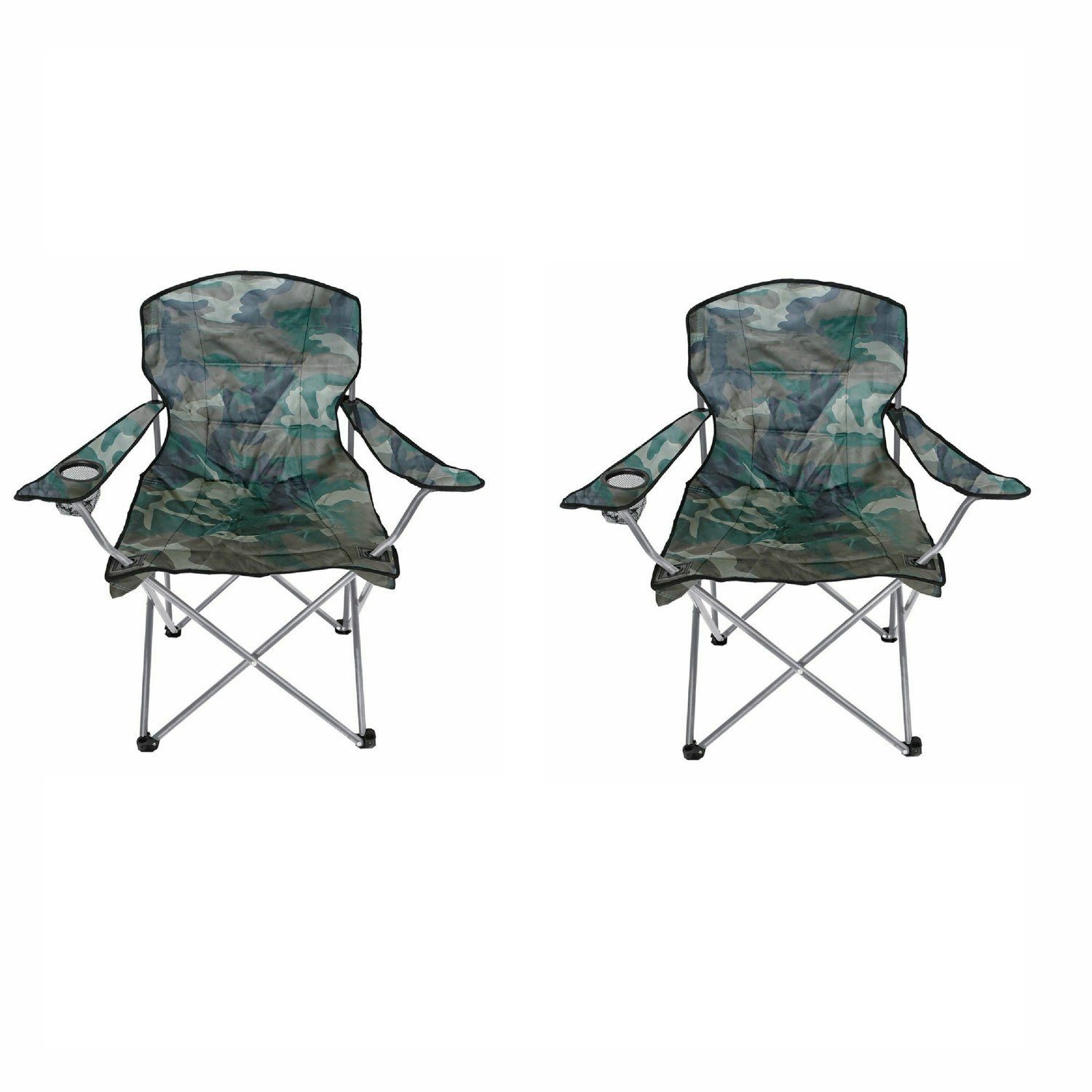 Mojawo Klappstuhl 2'er Set Comfort Anglersessel Campingstuhl mit Getränkehalter Tasche Camouflage