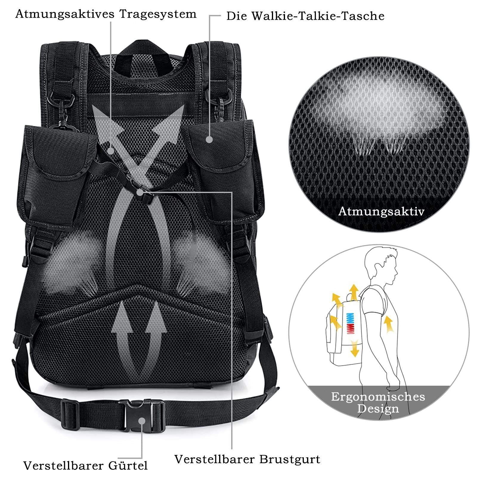 Wanderrucksack, Schwarz Camping Trekkingrucksack Radfahren 45-50L G4Free für