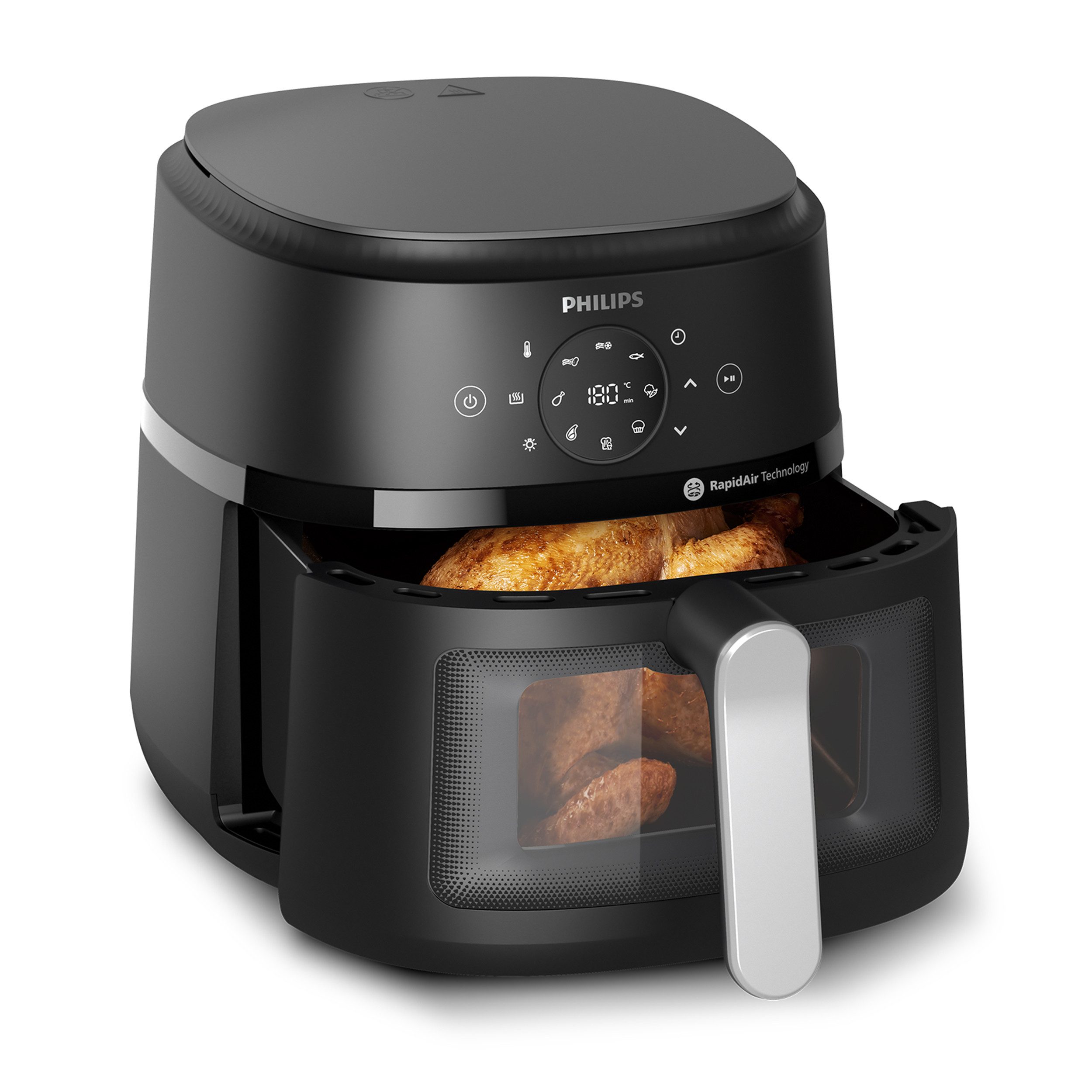 Philips Heißluftfritteuse Airfryer 2000 NA231/00, mit 6.2L, Sichtfenster, 1700 W, RapidAir Technologie und 13 Kochfunktionen, Schwarz/Silber