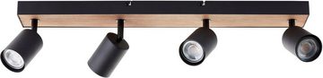 Brilliant Deckenstrahler Jello Wood, LED wechselbar, Warmweiß, Spotbalken schwenkbar, 15x60x8 cm, 4 x GU10, 345lm, 3000K, Metall/Holz