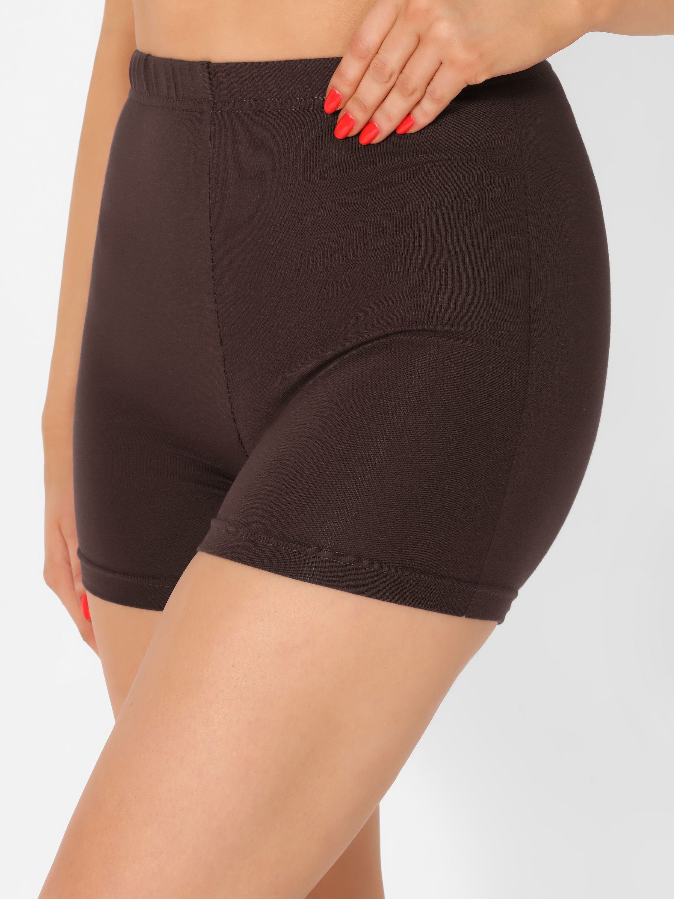(1-tlg) Leggings Radlerhose MS10-391 elastischer Merry Damen Braun Bund Shorts Style Boxer Hose kurze Unterhose Hotpants