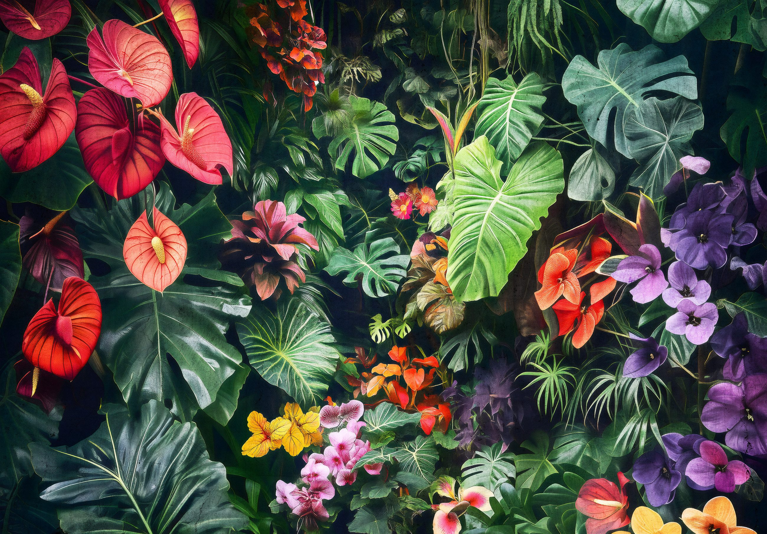 Wallarena Fototapete Dschungel Blumen Blätter Tapete günstig online kaufen