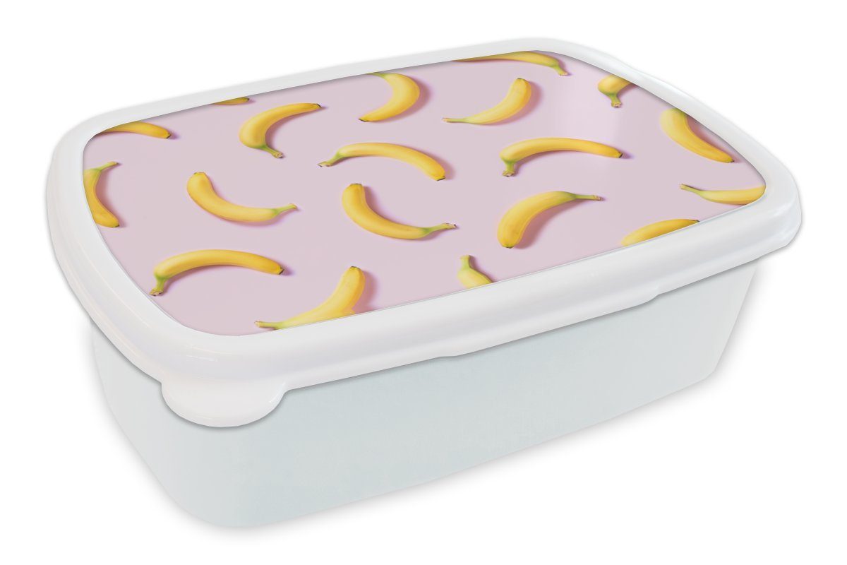 weiß Brotdose, und - MuchoWow für (2-tlg), Mädchen Kunststoff, und - Erwachsene, für Banane Jungs Brotbox Kinder Rosa Pastell, Lunchbox