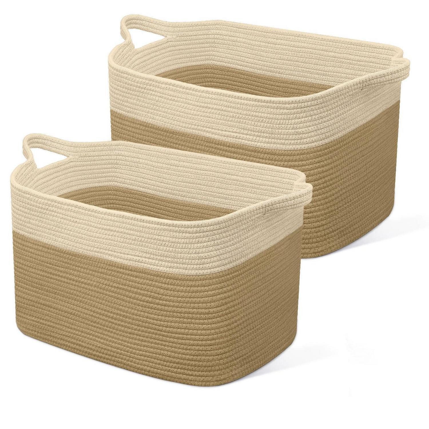 LuxusKollektion Wäschekorb Wäschekorb faltbar 63L Baumwolle geflochten Henkel Jute & Weiß 2 Stück