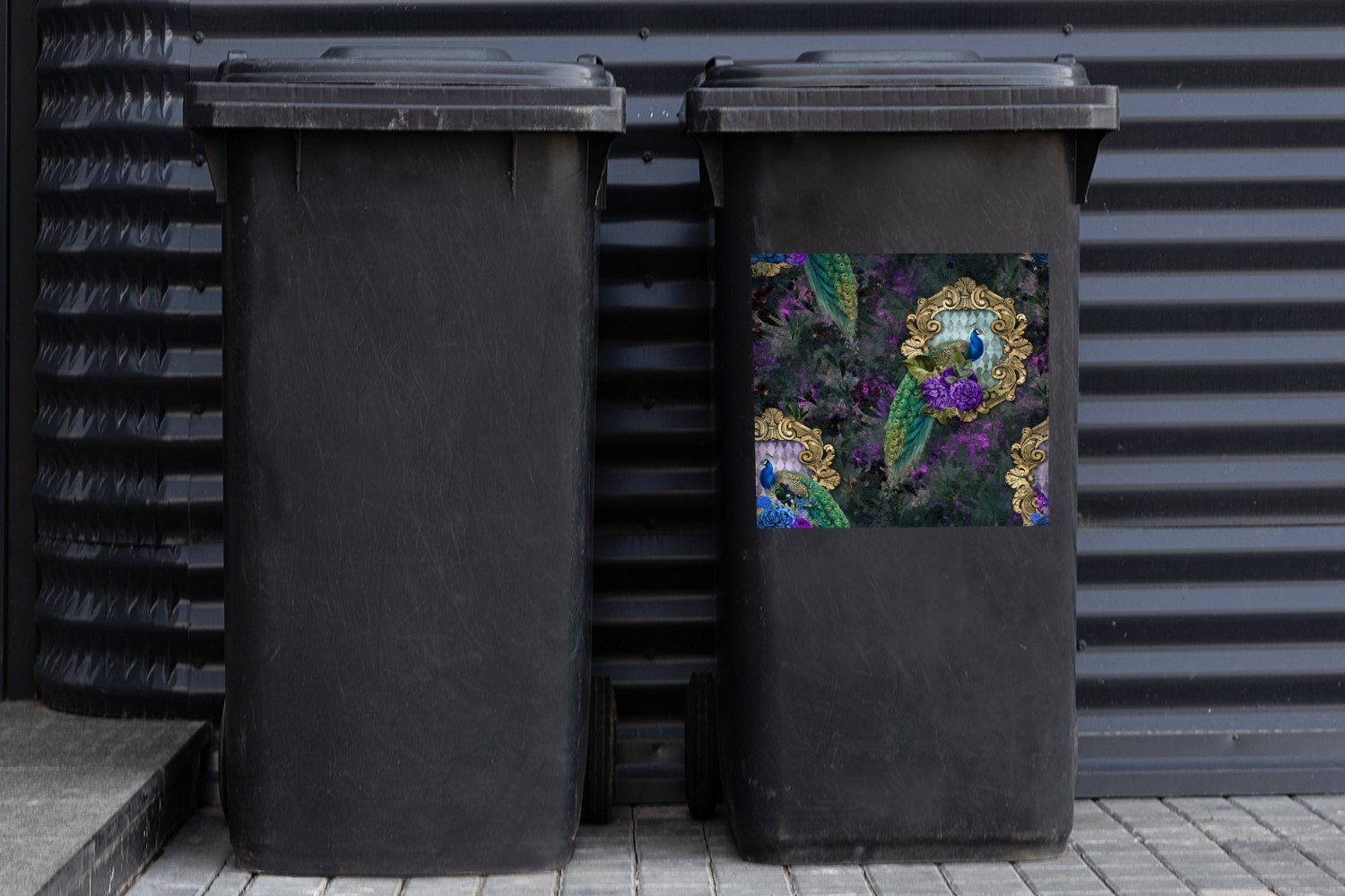 Abfalbehälter Mülltonne, Mülleimer-aufkleber, - - Lila MuchoWow Container, Wandsticker (1 Sticker, Muster St), Pfau