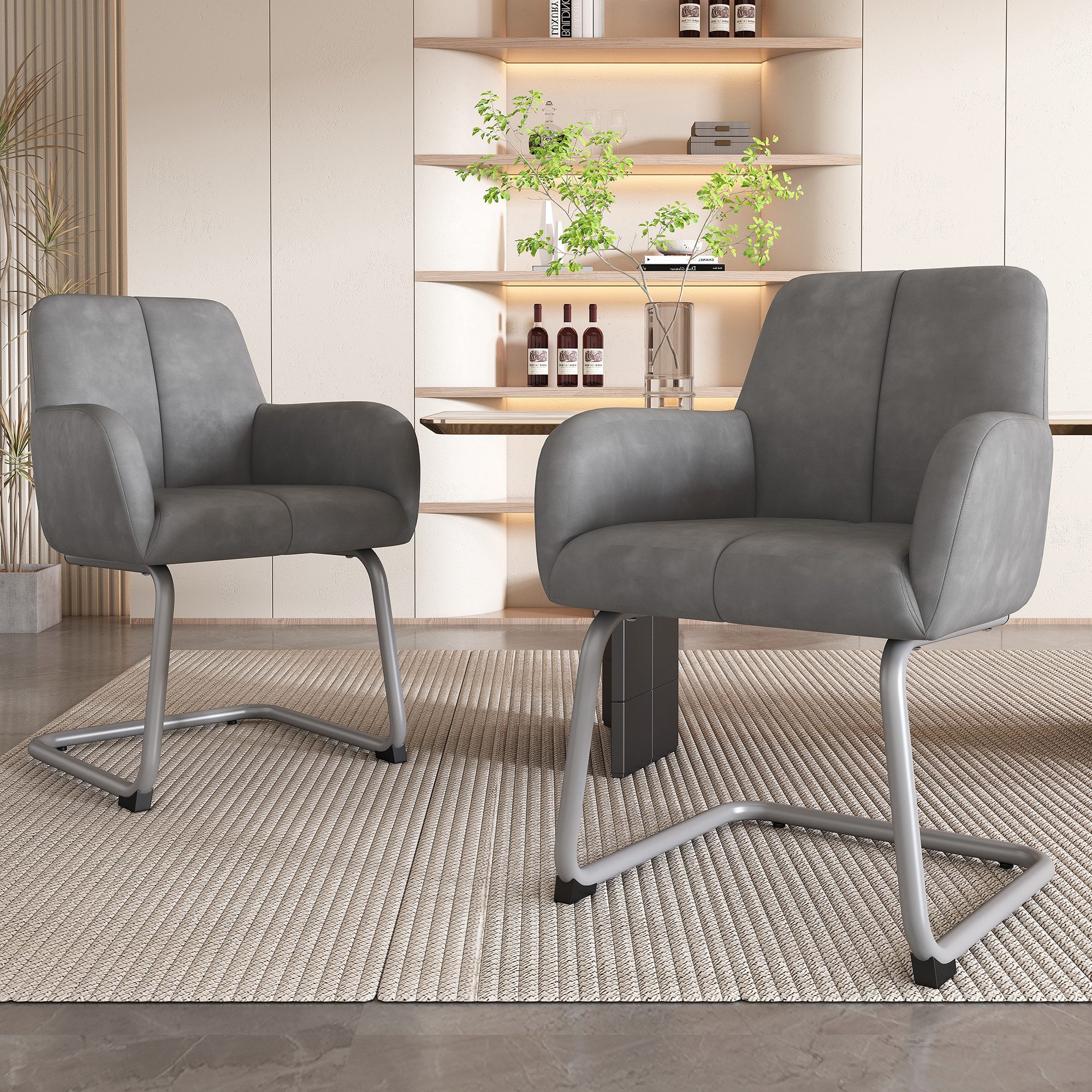 BlingBin Stuhl Esszimmerstuhl, Sessel, Moderner Minimalistischer Freizeitstuhl (2er set, 2 St), Wohnzimmer-Schlafzimmerstuhl mit gewölbten Stahlfüßen, grau